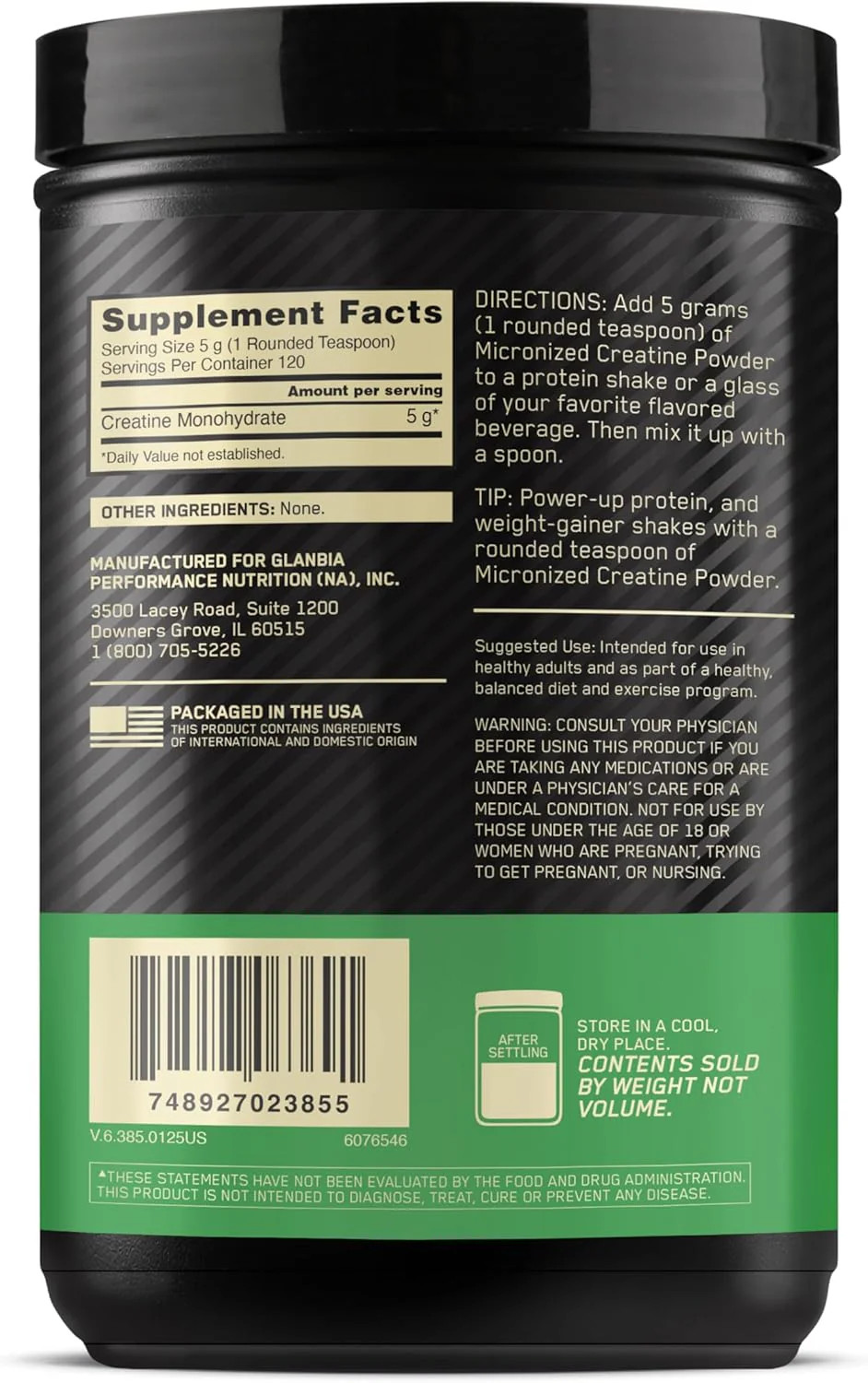 Optimum Nutrition Micronized Creatine Monohydrate Powder, Unflavored, 60 Serving