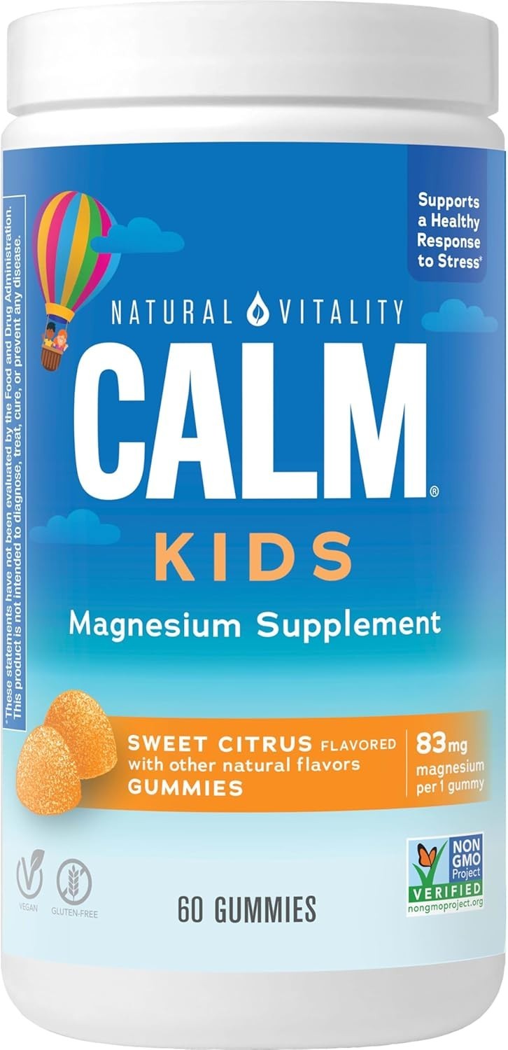 Natural Vitality Calm Kids Magnesium Supplement Gummies, Sweet Citrus, 60 Count