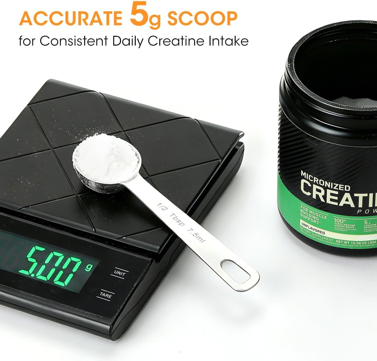 5G Creatine Scoop,2 Pack Stainless Steel Measuring Scoops for Creatine Monohydra
