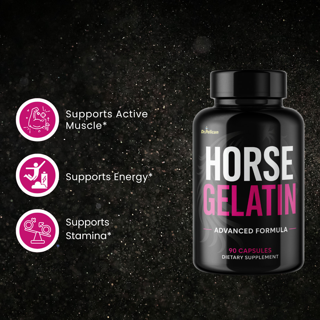 Horse Gelatin- Bodybuilding & Men’s Health Support- 4 Bottles- 360 Capsules