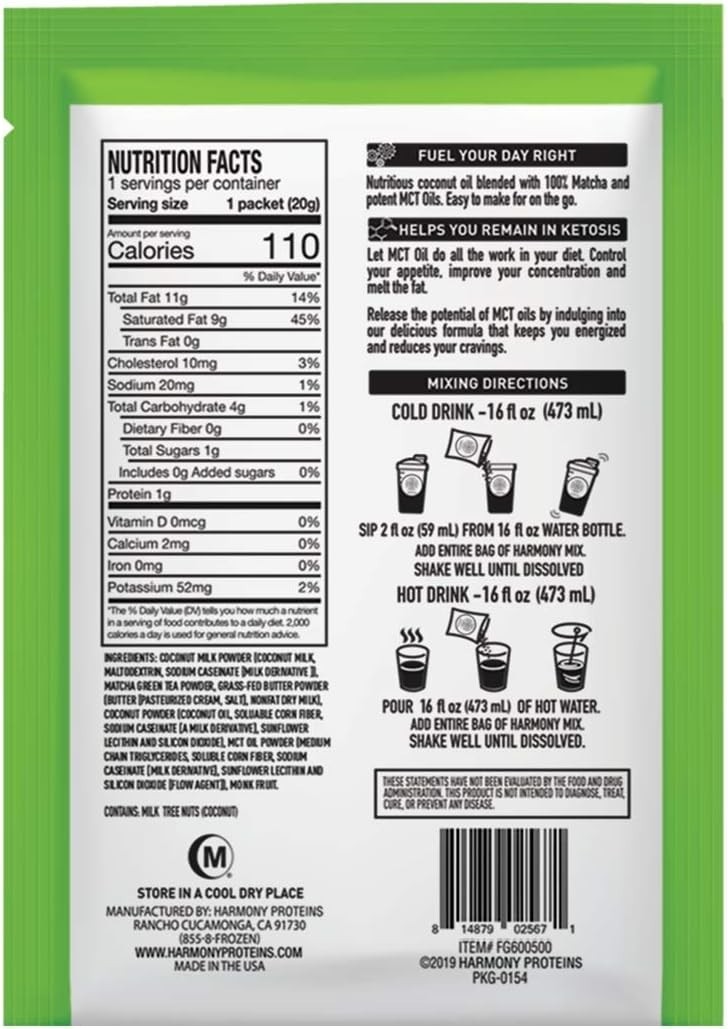 Harmony™Keto Matcha Single Serve To Go Packets 0.7Oz Gluten Free MCT Oil(4 Pack)