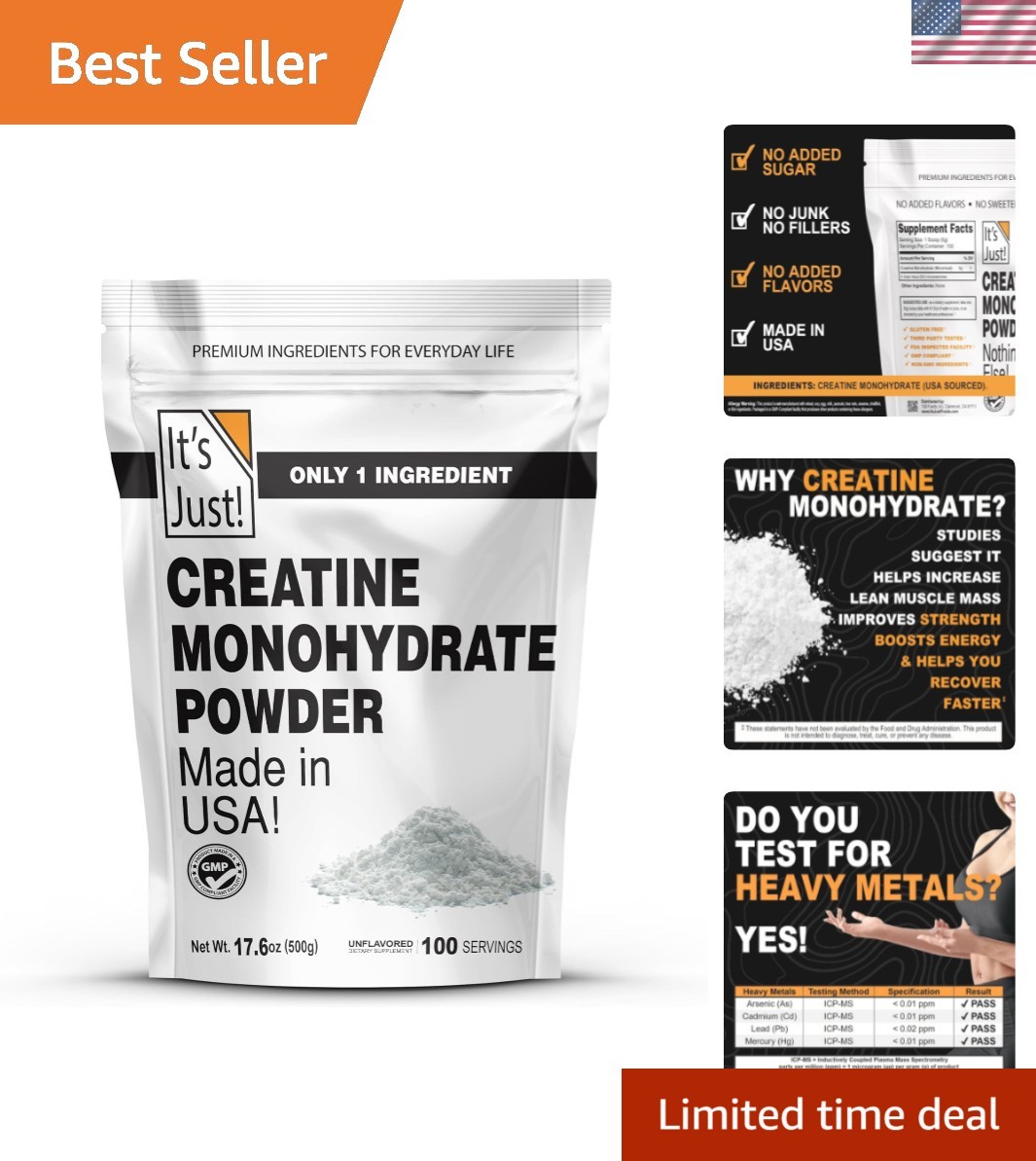 Creatine Monohydrate Powder, Pure Creatine Powder, , 3rd Party Lab Tested, 5g…