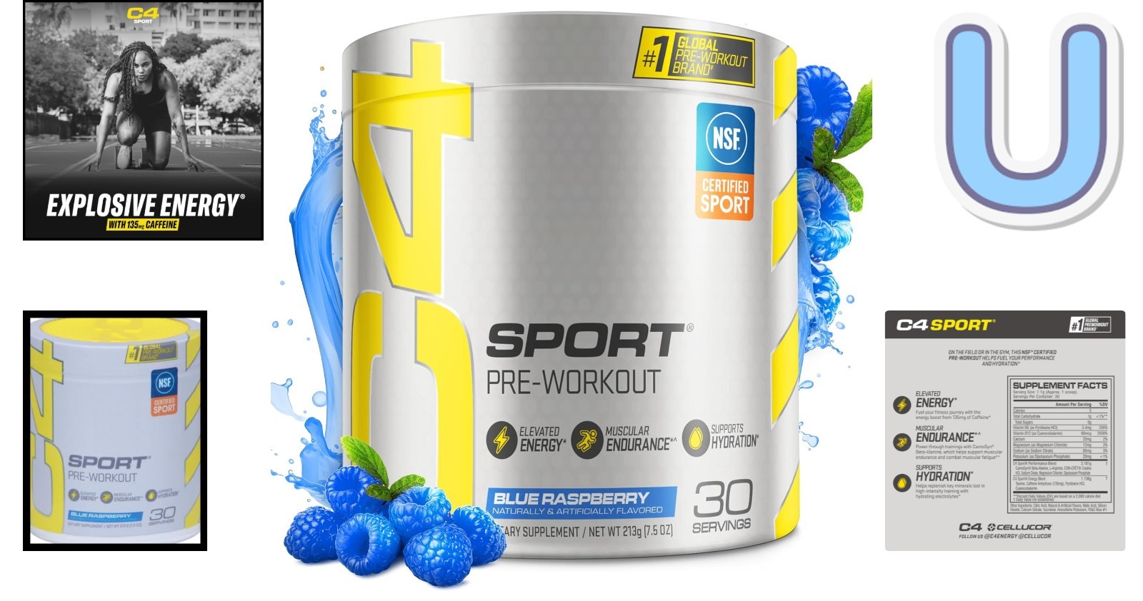 Blue Raspberry Pre Workout Powder with Beta-Alanine – 30 Servings for Endurance
