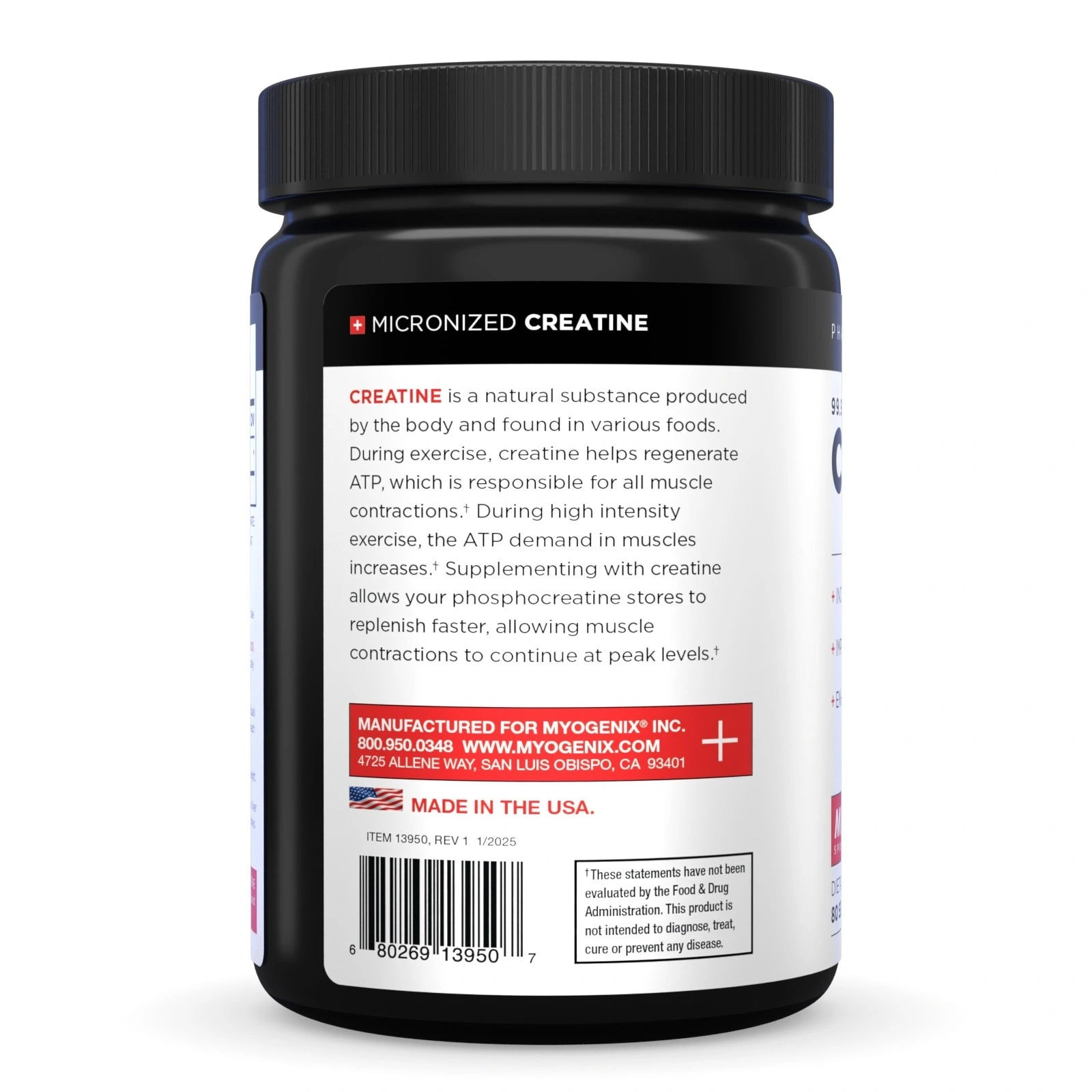 MYOGENIX CREATINE Pharmaceutical Grade 99.9% Pure Micronized Monohydrate 400g