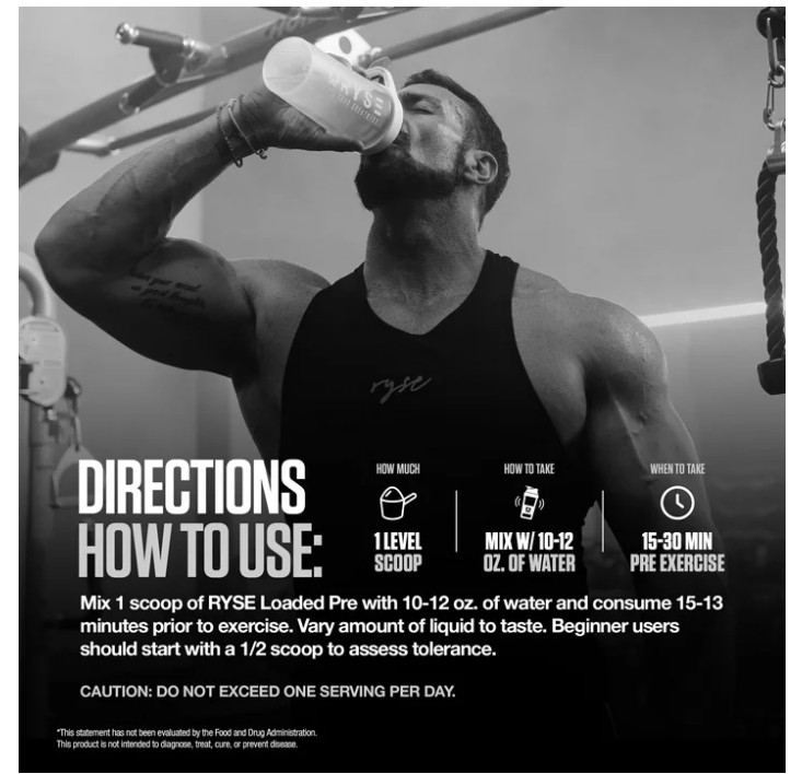 RYSE Loaded Daily Pre Workout Powder Country Time Blueberry Lemonade 30 Serv