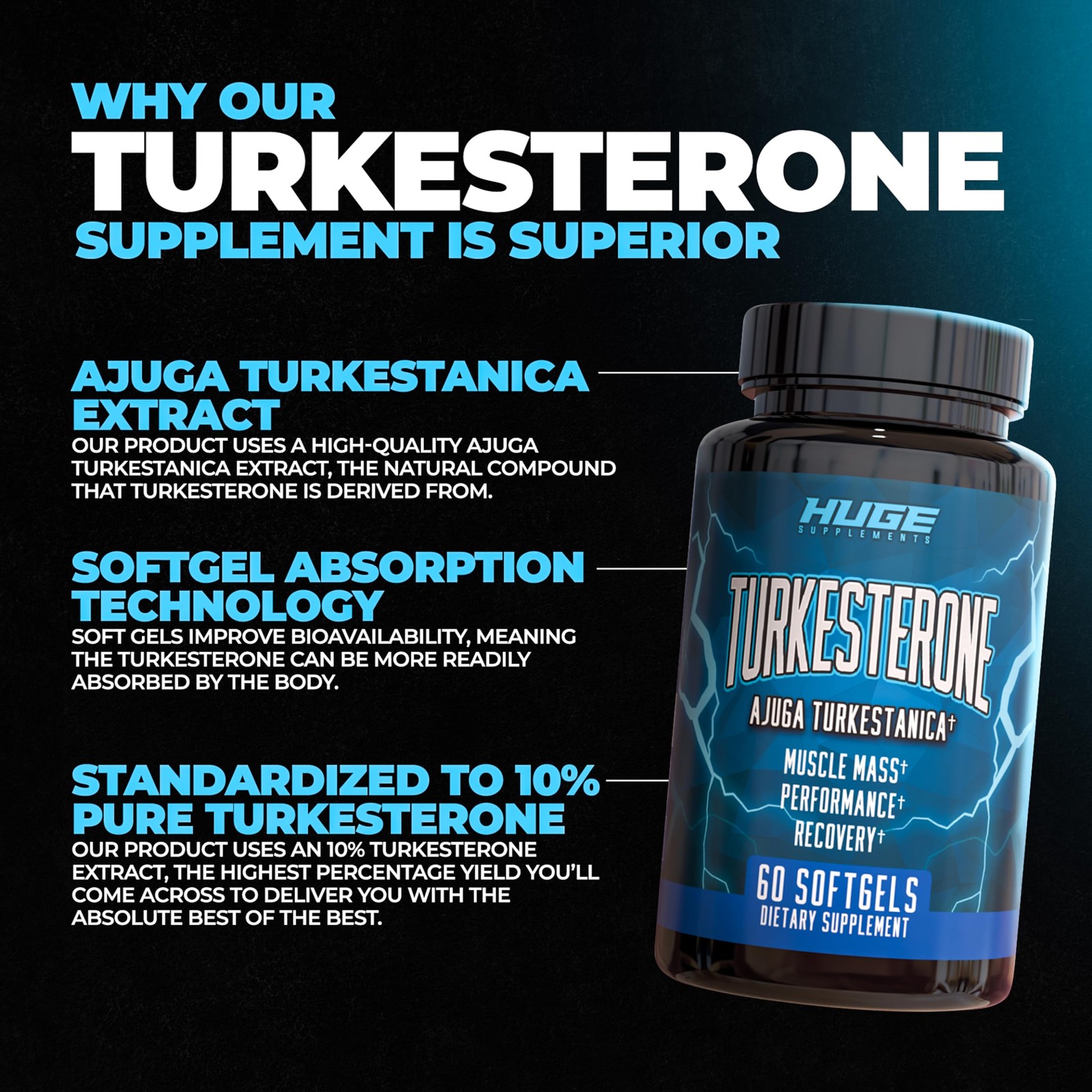 Turkesterone Supplement 500mg Ajuga Turkestanica Extract, Improve Lean Muscle…