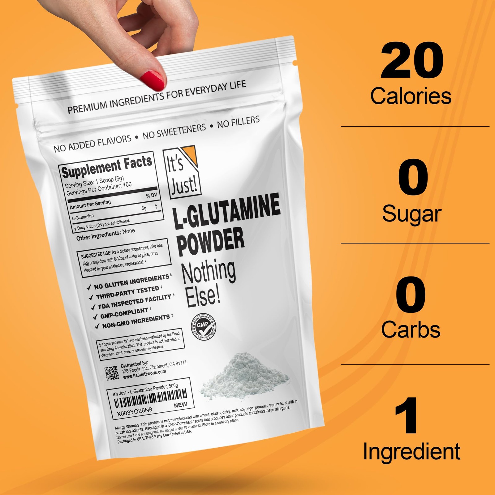 It’s Just LGlutamine Powder, Unflavored, Amino Acid, Faster Muscle Recovery,…