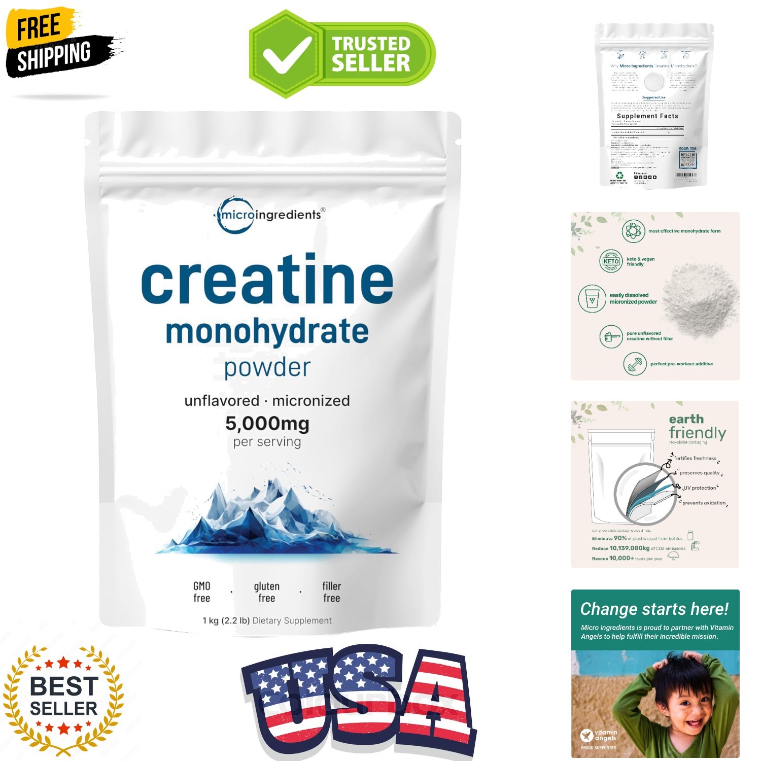 Creatine Monohydrate Powder 1 kg 2.2 Lbs, 5000mg Per Serv, Micronized Creatin…