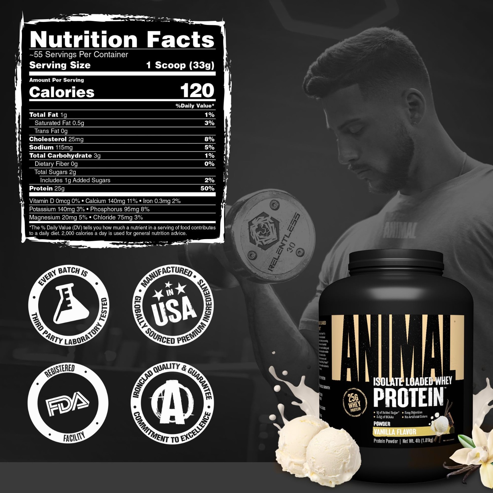 4 lbs Whey Isolate Protein Powder Vanilla, Loaded for Pre & Post Workout Muscle