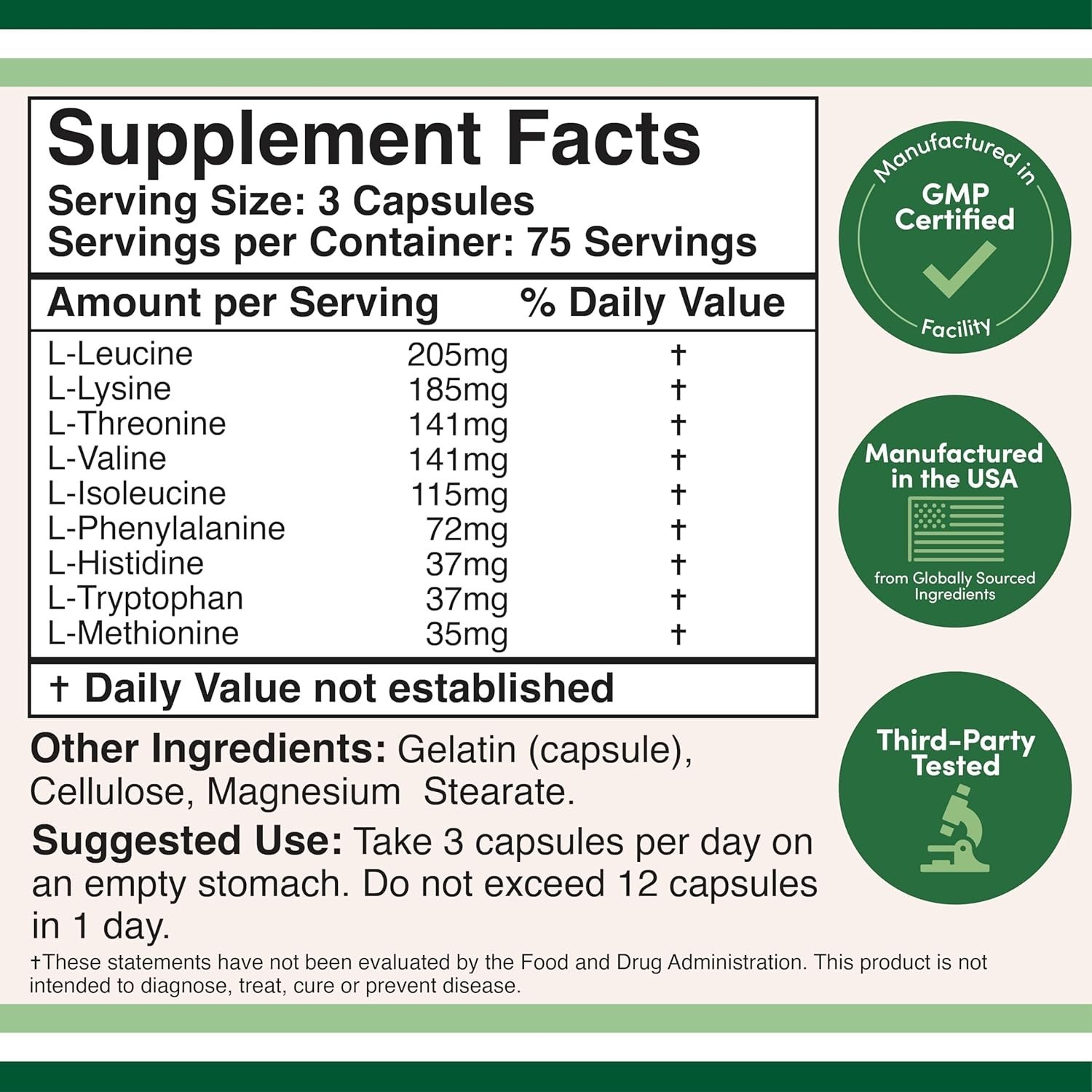 Essential Amino Acids – 1 Gram Per Serving Powder Blend of All 9 Essential Amino