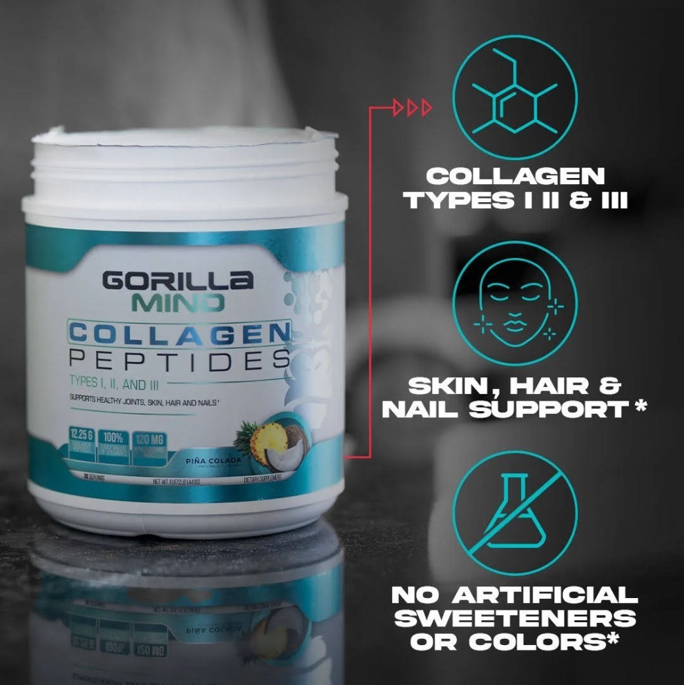 Gorilla Minds COLLAGEN PEPTIDES 1.5 lb (30 Serv) Na Blue Raspberry BEST BY 12/26