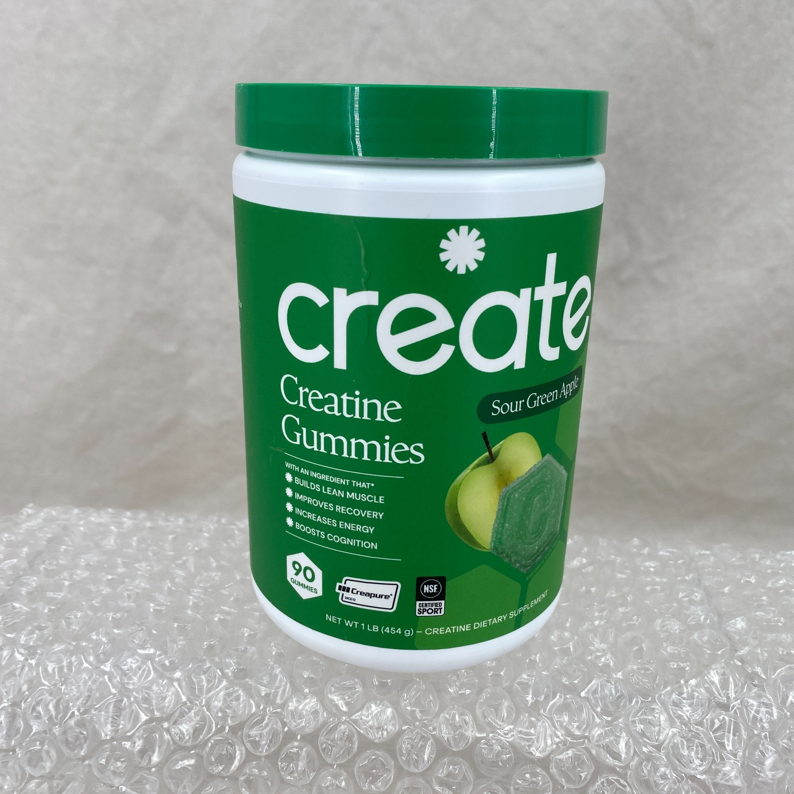 Create Creatine Monohydrate Gummies Sour Green Apple 90 Count NEW
