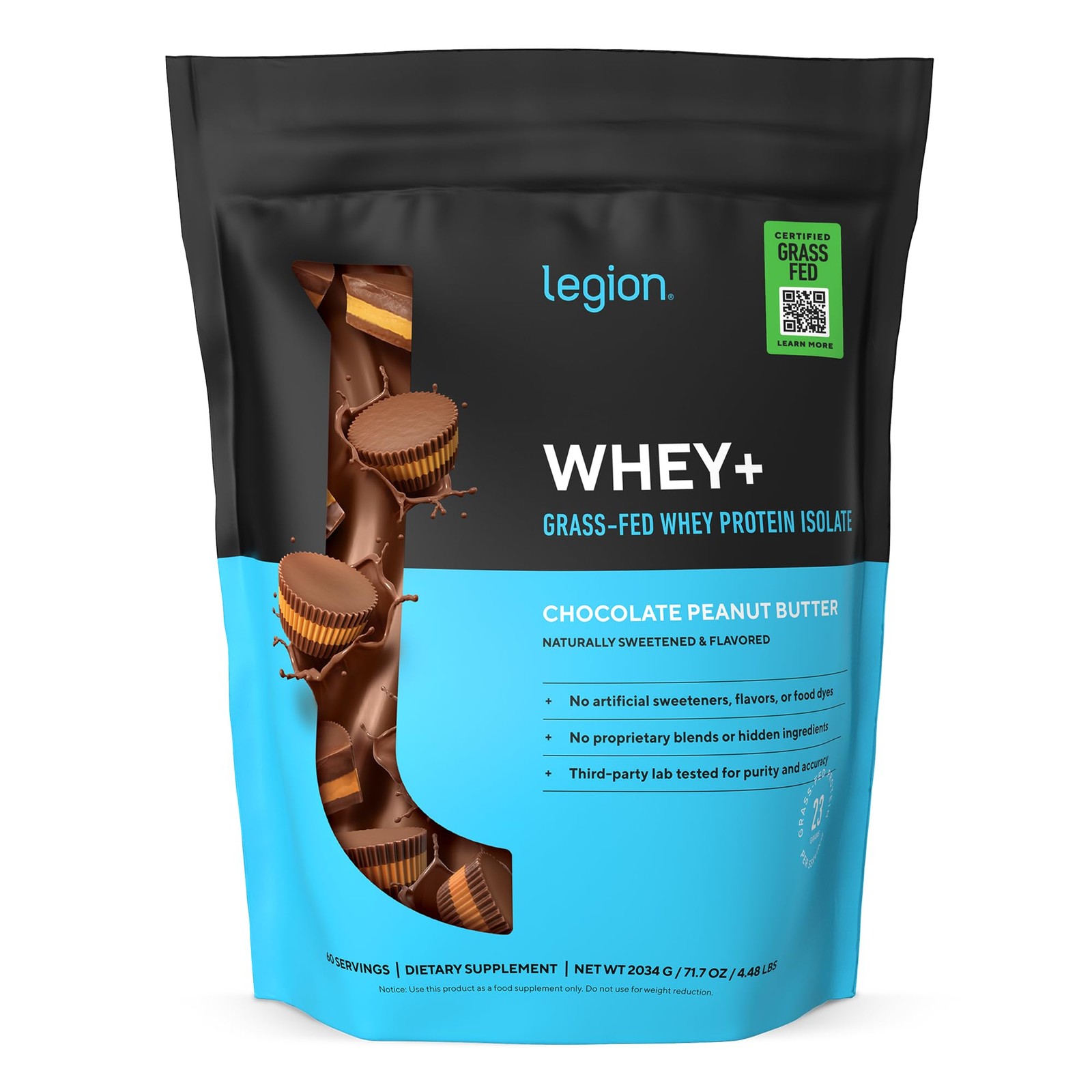 LEGION Whey+ Protein Whey Isolate from Grass Fed Cows Chocolate Peanut Butter…