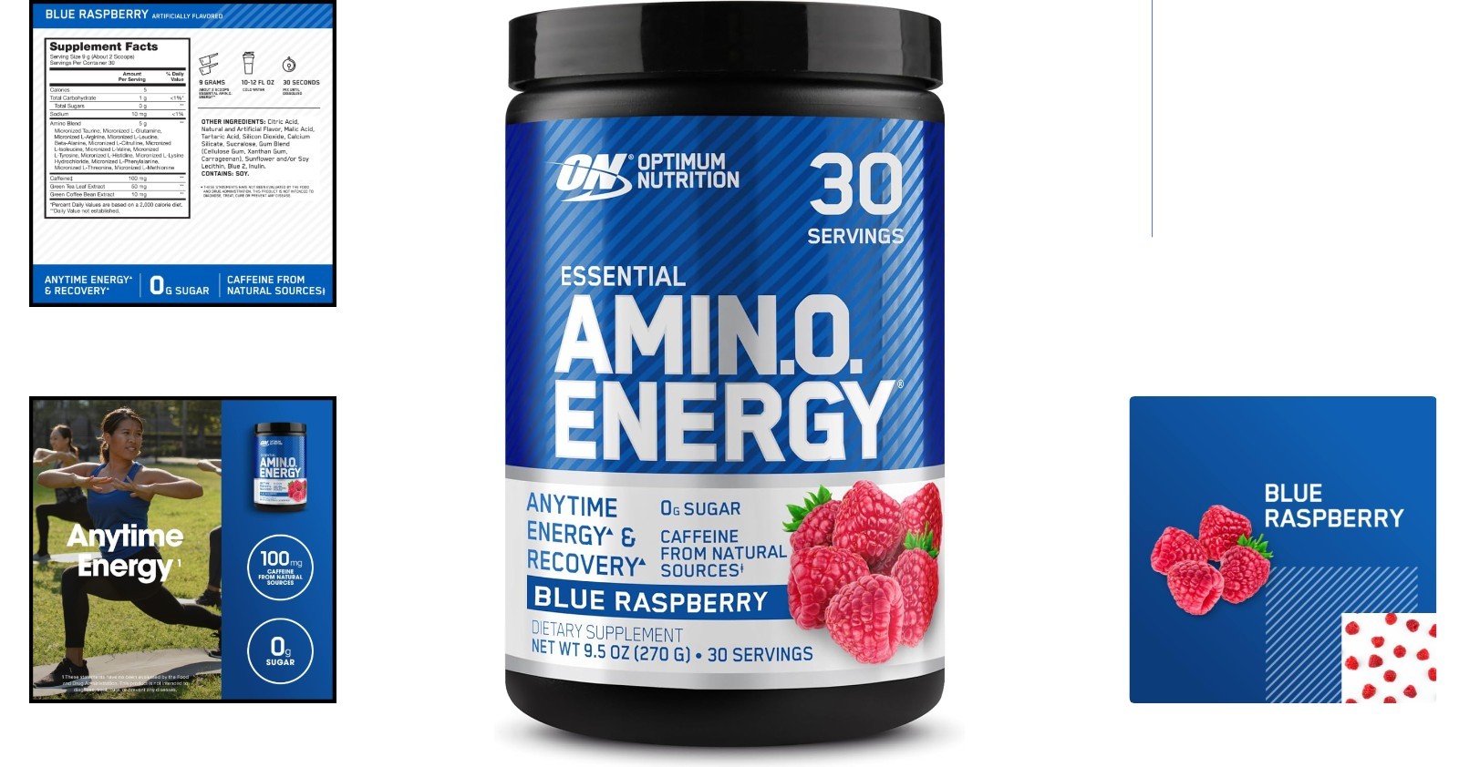 Pre Workout Energy Powder w. Green Tea & Coffee Extract – Blue Raspberry Flavor