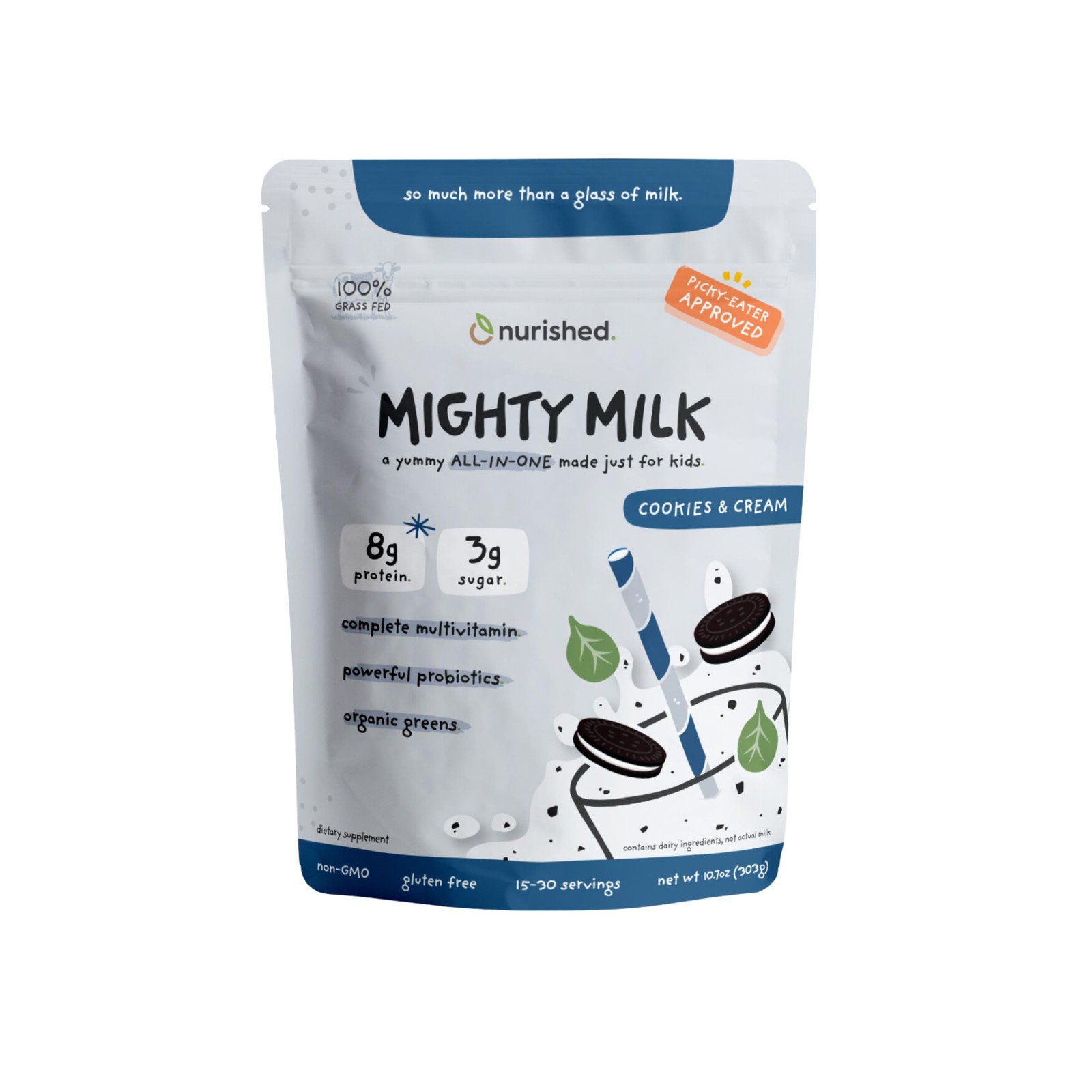 Cookies & Cream Mighty Milk – Kids All-in-One Daily Protein Powder & Multivit…