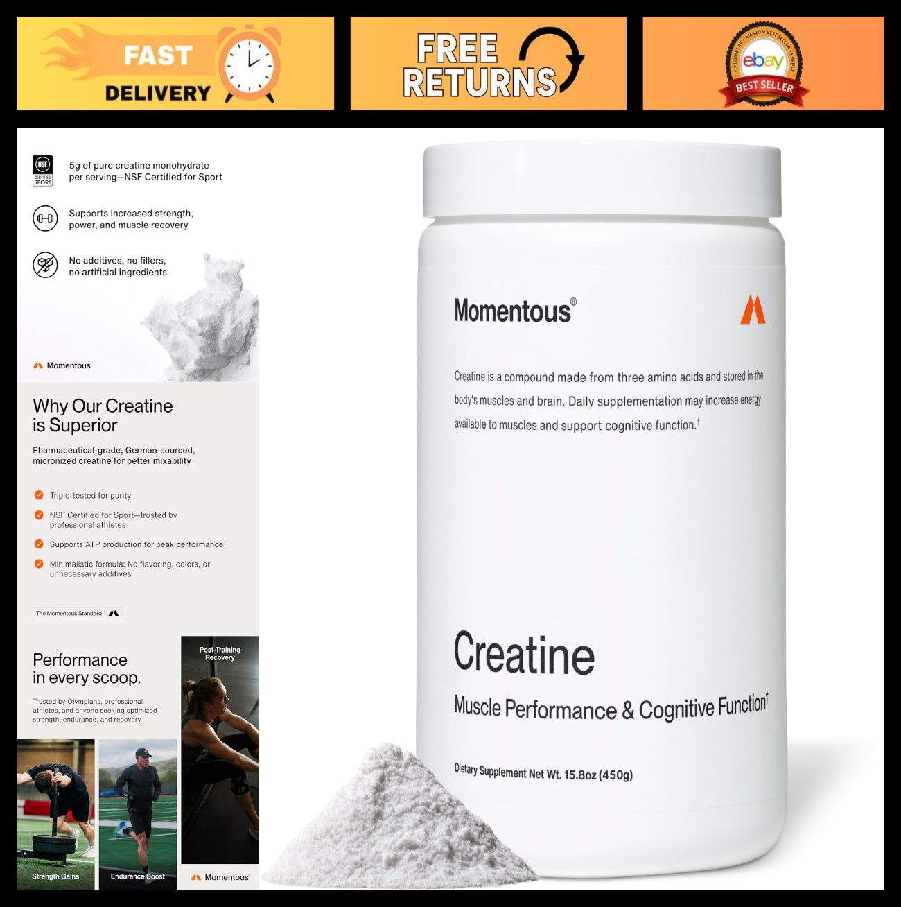 Creatine Monohydrate Powder – Boost Strength, Lean Muscle & Recovery – NSF Certi