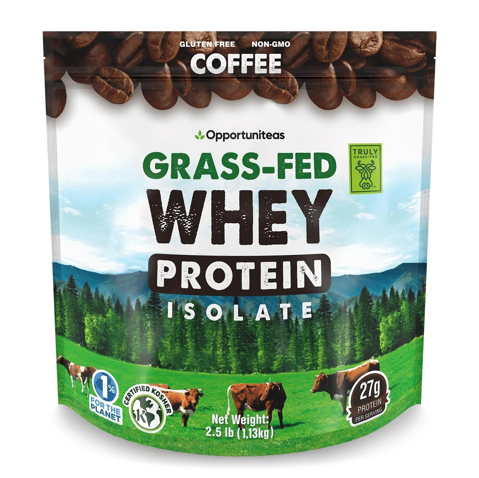 Opportuniteas Grass Fed Coffee Whey Isolate Protein Powder – 27 g Protein per…