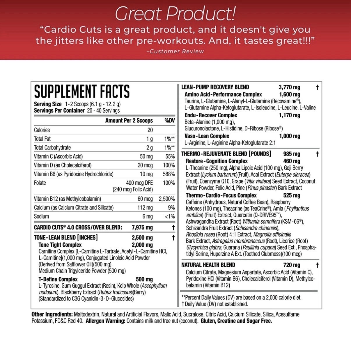 Cardio Cuts NDS Nutrition 4.0 Pre Cardio &weight Loss- Exp11/27