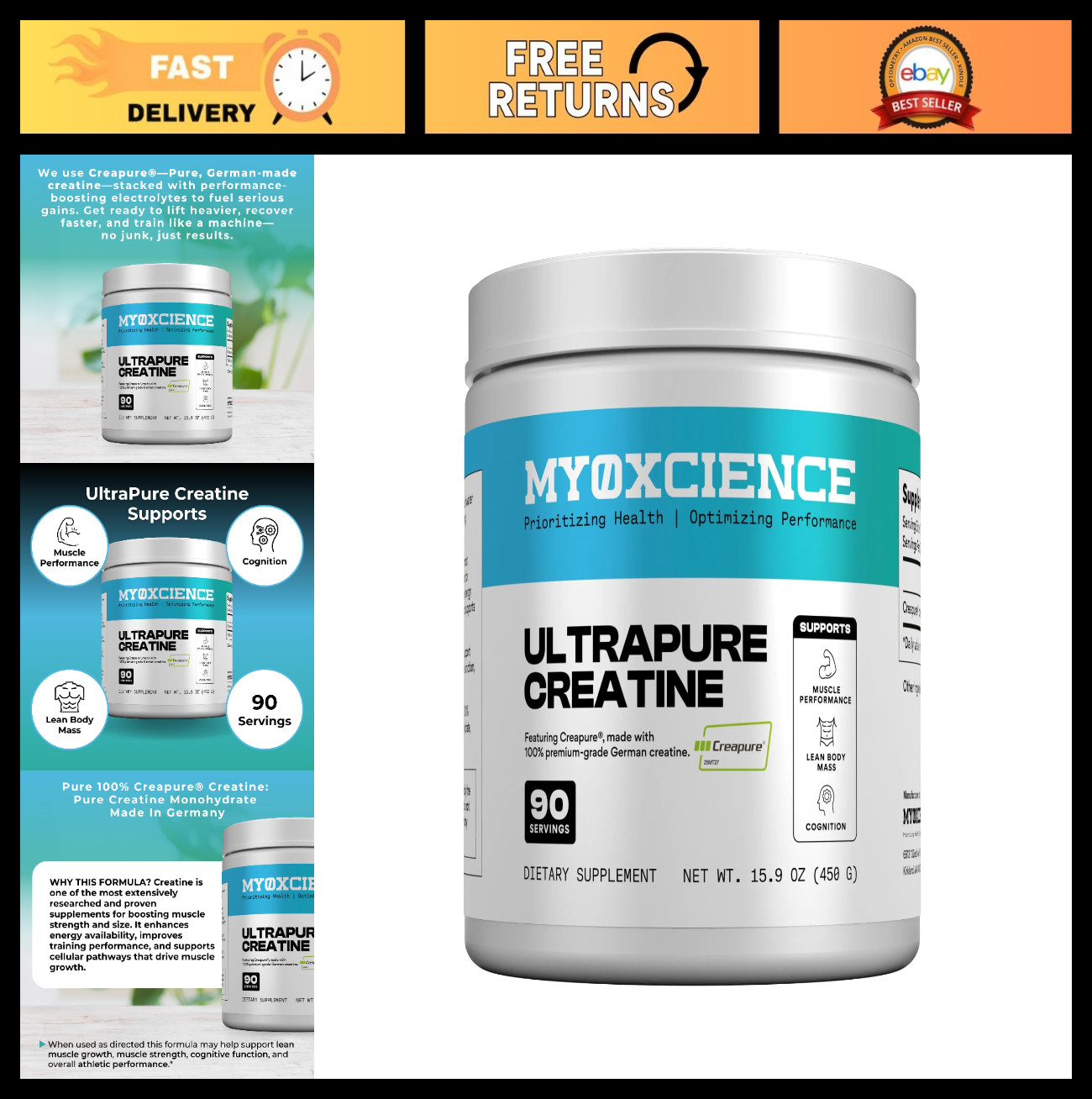 Creatine Monohydrate 5g | Pure German Formula | Boost Muscle Performance & Cogni