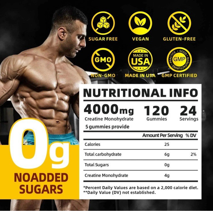 Razuhu Creatine Monohydrate Gummies for Men & Women – Creatine Monohydrate
