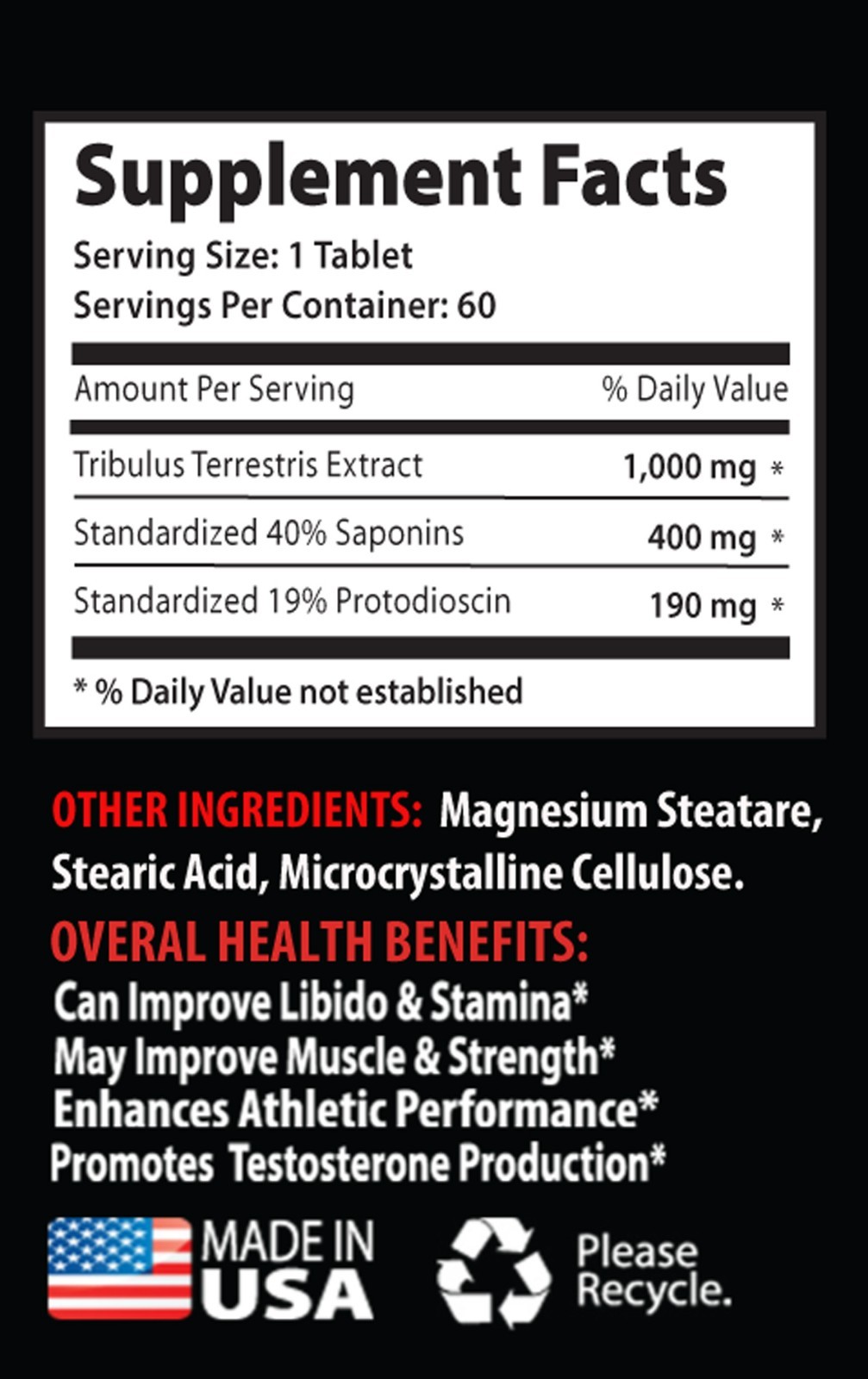 Saponins Extract – Tribulus Terrestris 1000mg – Enhancement Pills 2B 120Tab