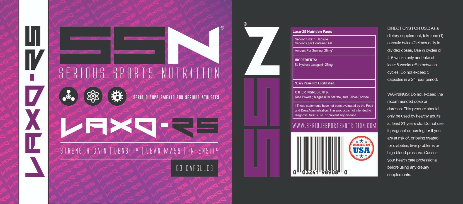 SSN LAXO-25 60 Caps Serious Sport Nutrition Free Shipping!!! SAME AS ANOGENIN