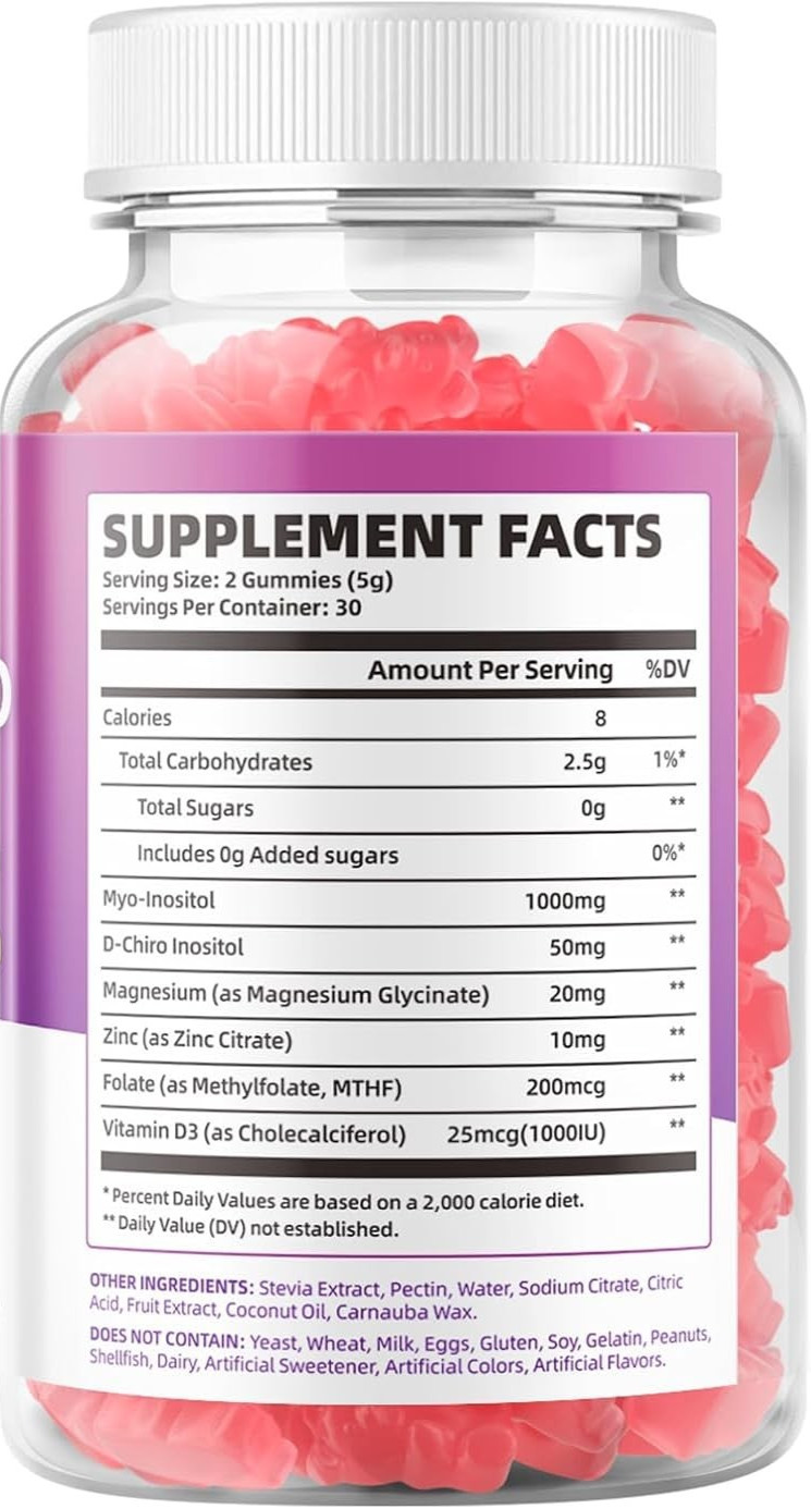 Saajoor Myo-Inositol & D-Chiro-Inositol Gummies with Vitamin D3, Magnesium
