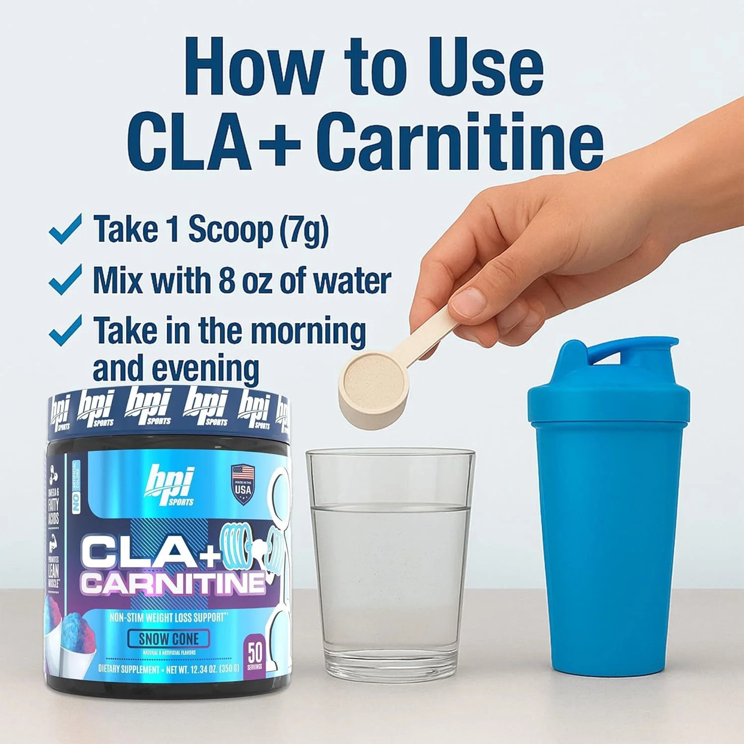 BPI Sports CLA + Carnitine Powder, Snow Cone, 50 Servings, Weight Loss & Lean Mu