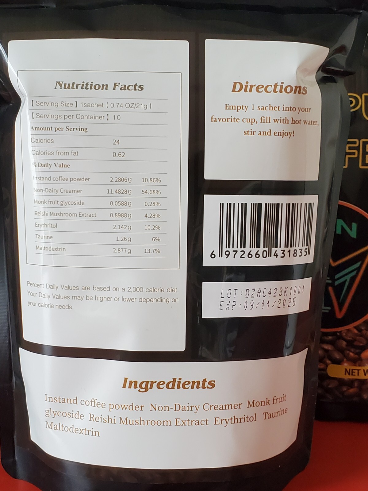 Cappuccino OR Mocha Coffee Ganoderma Mushroom, 1 Package 10 Sackets. Anxiety