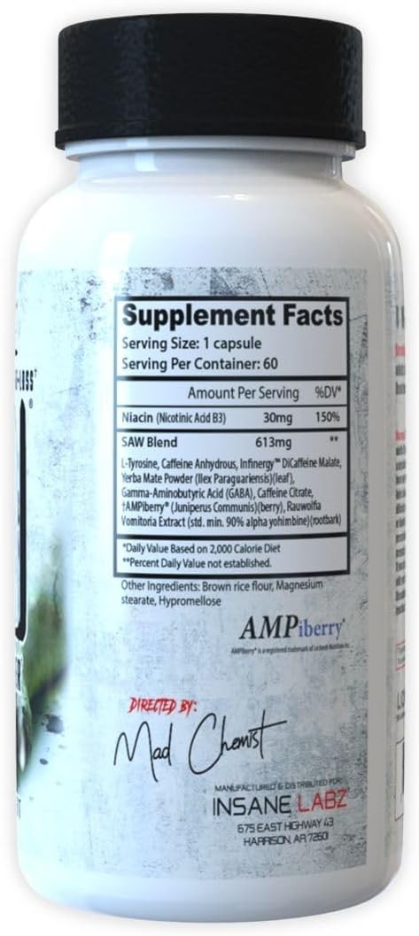 Insane Labz SAW High Stim Fat Burner Thermogenic Weight Loss 60 Capsules New