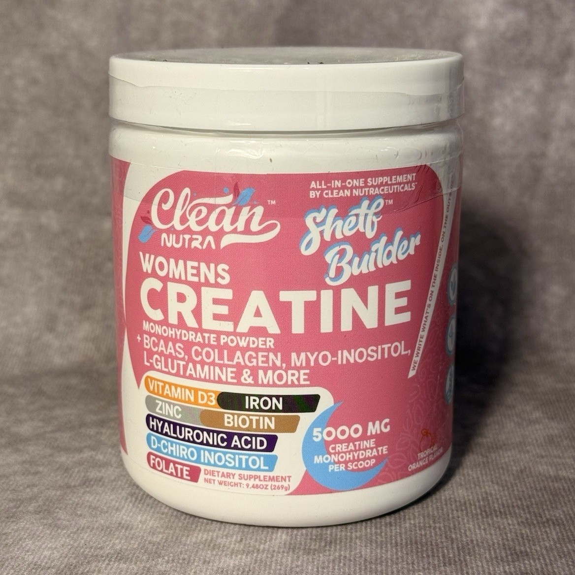 Clean Nutra Women’s Creatine Monohydrate Powder 5000mg Tropical Orange 9.48oz