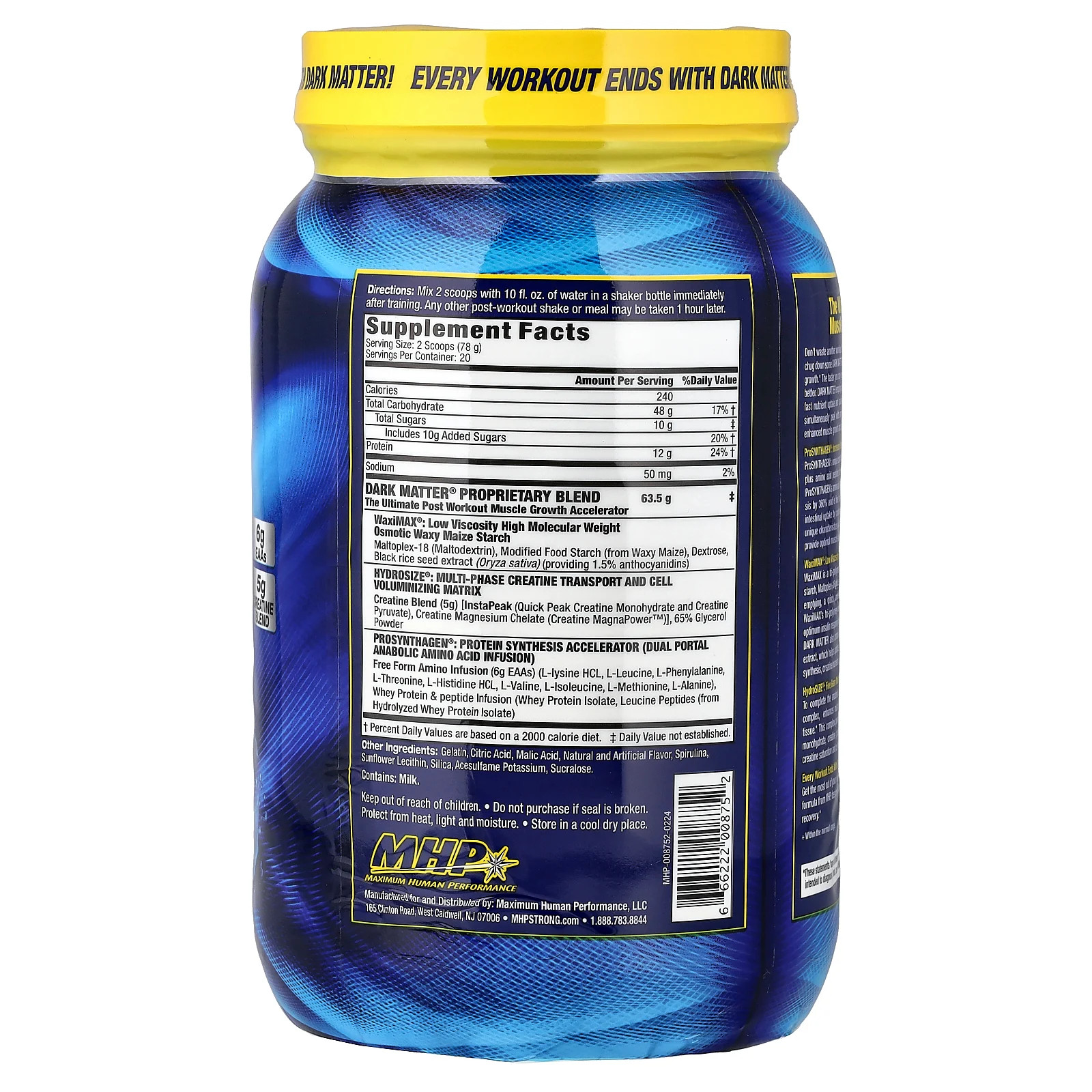 DARK MATTER, Post-Workout Muscle Growth Accelerator, Blue Raspberry, 3.44 lbs