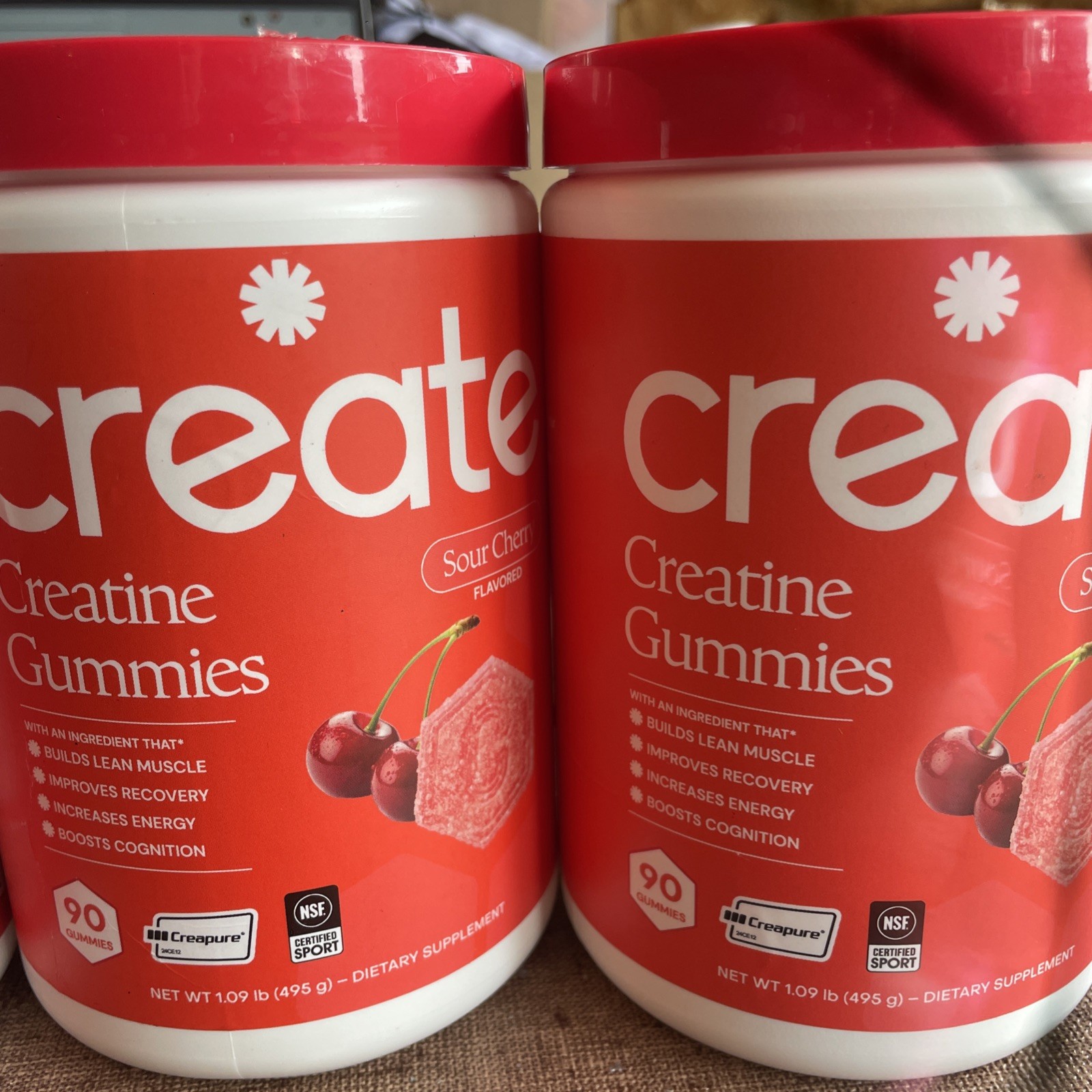 FREE SHIPPING THREE PACK Create Creatine Gummies Sour Cherry Flavor 3×90 Count