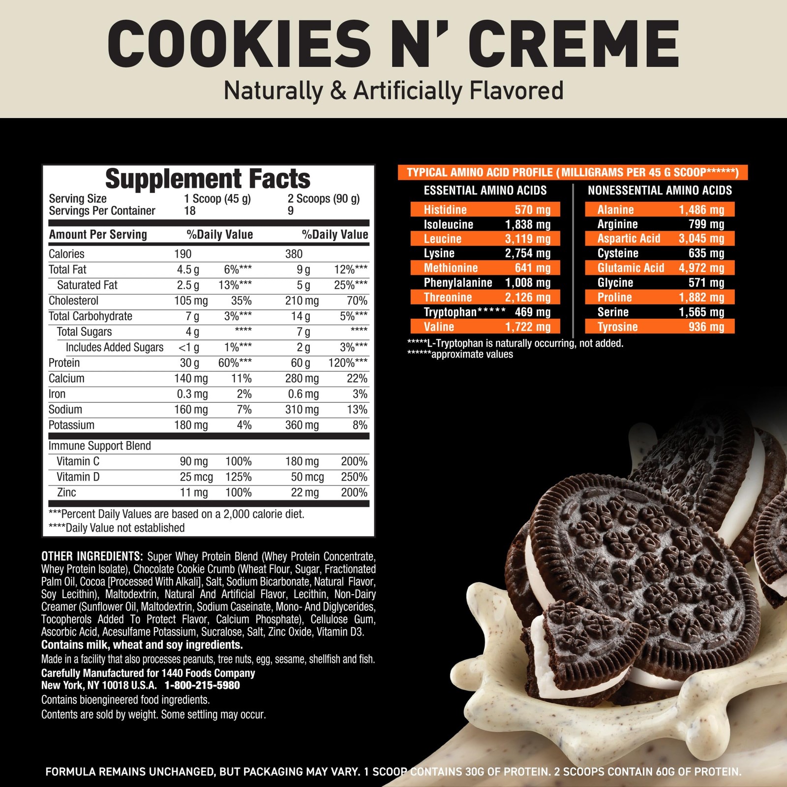 Super Advanced Whey Protein Powder, Cookies N’ Creme, 60g Protein 12g BCAAs …