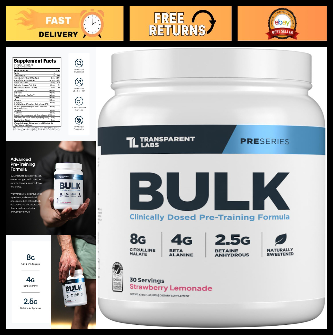 Bulk Pre Workout Powder – Naturally Sweetened Muscle Builder for Men & Women, Be