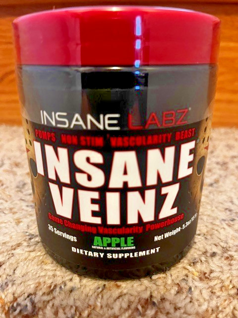 Insane Labz Insane Veinz Stim-Free Pumps Nitric Oxide Pre-Workout Apple New