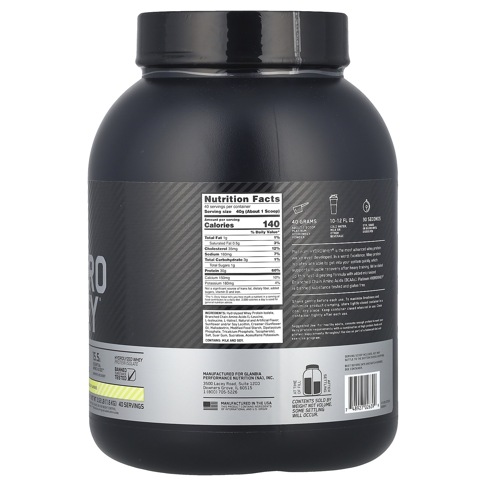 Platinum Hydro Whey, Velocity Vanilla, 3.52 lb (1.6 kg)
