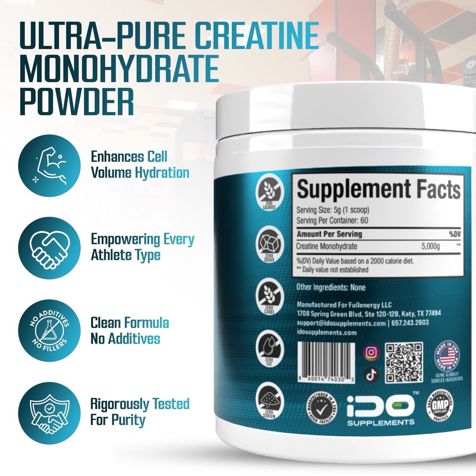 iDo Supplements Creatine Monohydrate 300g -Micronized -Pure & Unflavored