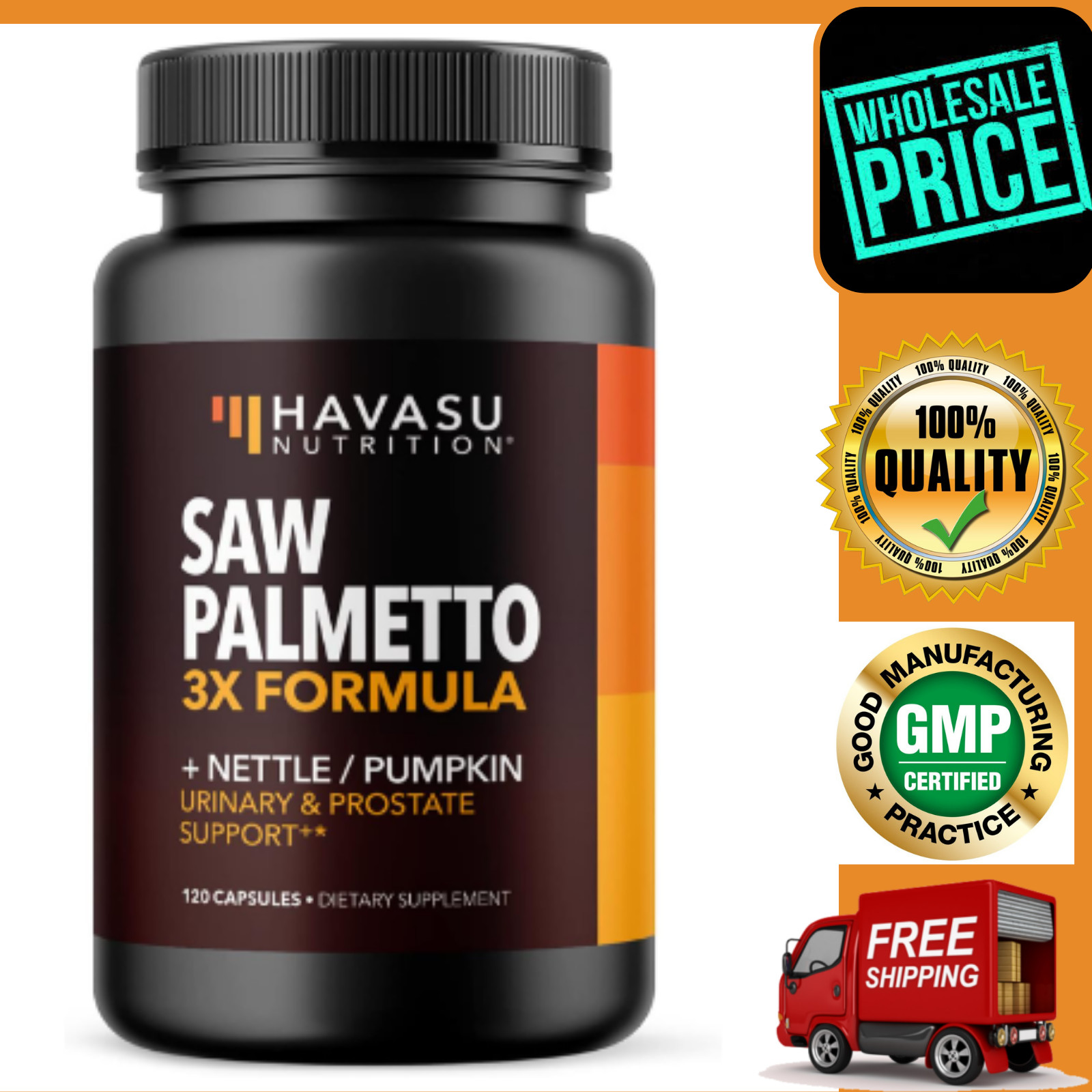 Saw Palmetto Supplement | 3X Formula With Stinging Nettle & Pumpkin Ext 120 Caps