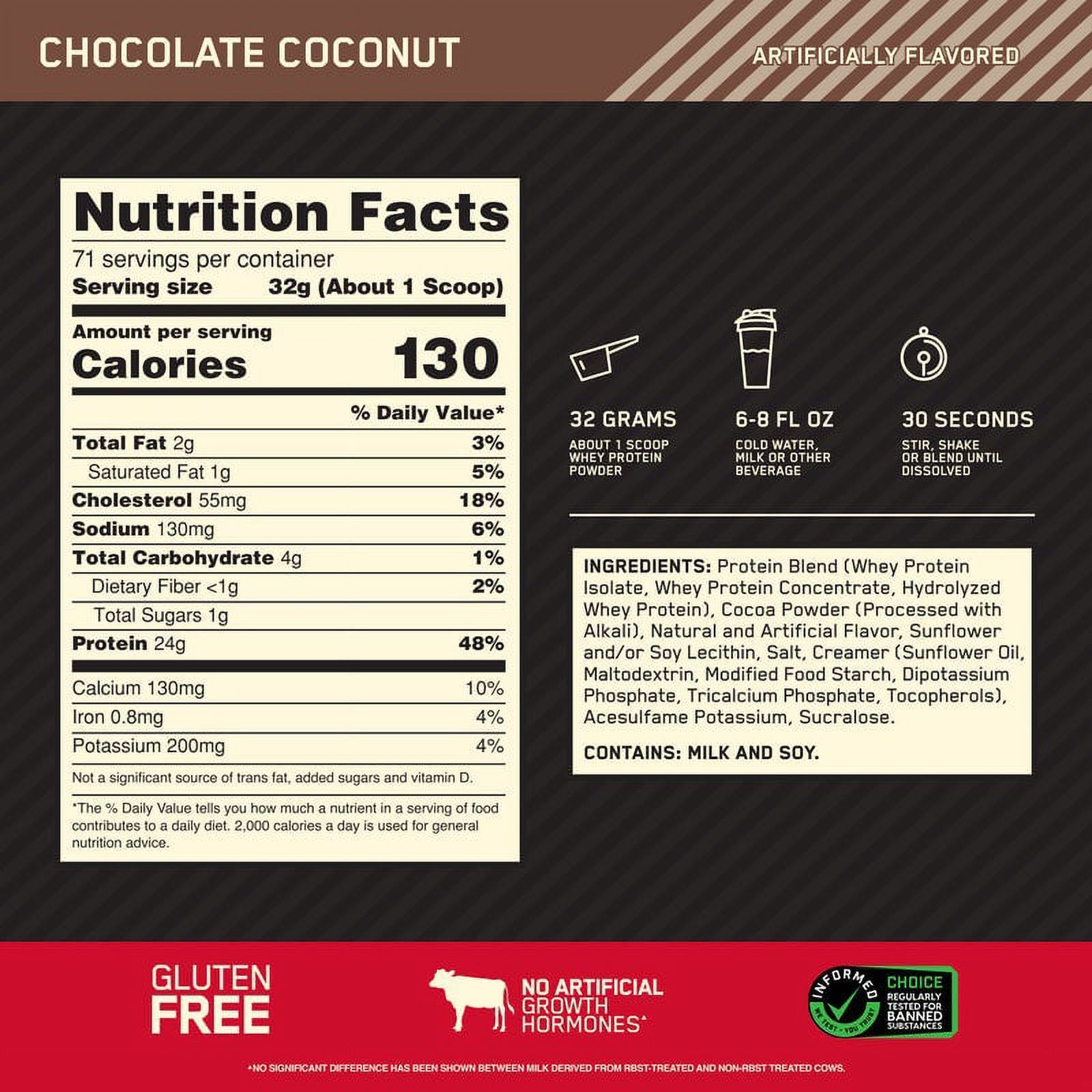 Optimum Nutrition Gold Standard 100% Whey Protein Powder, Chocolate Coconut, 5lb