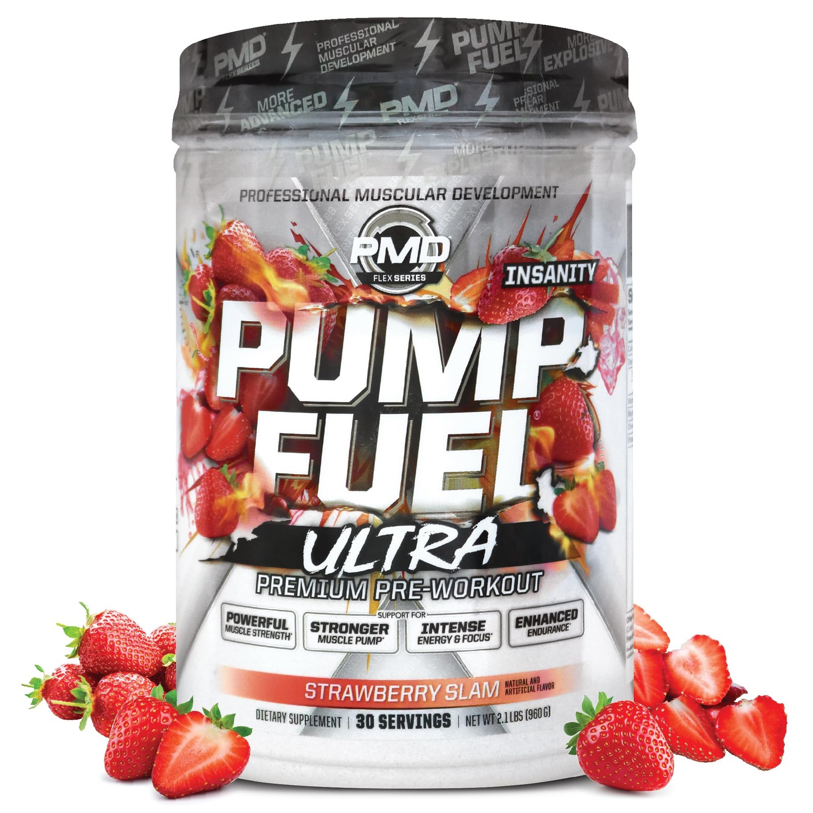 PMD Sports Pump Fuel Ultra Insanity Strawberry Slam Flavor 30 Servings Creatine
