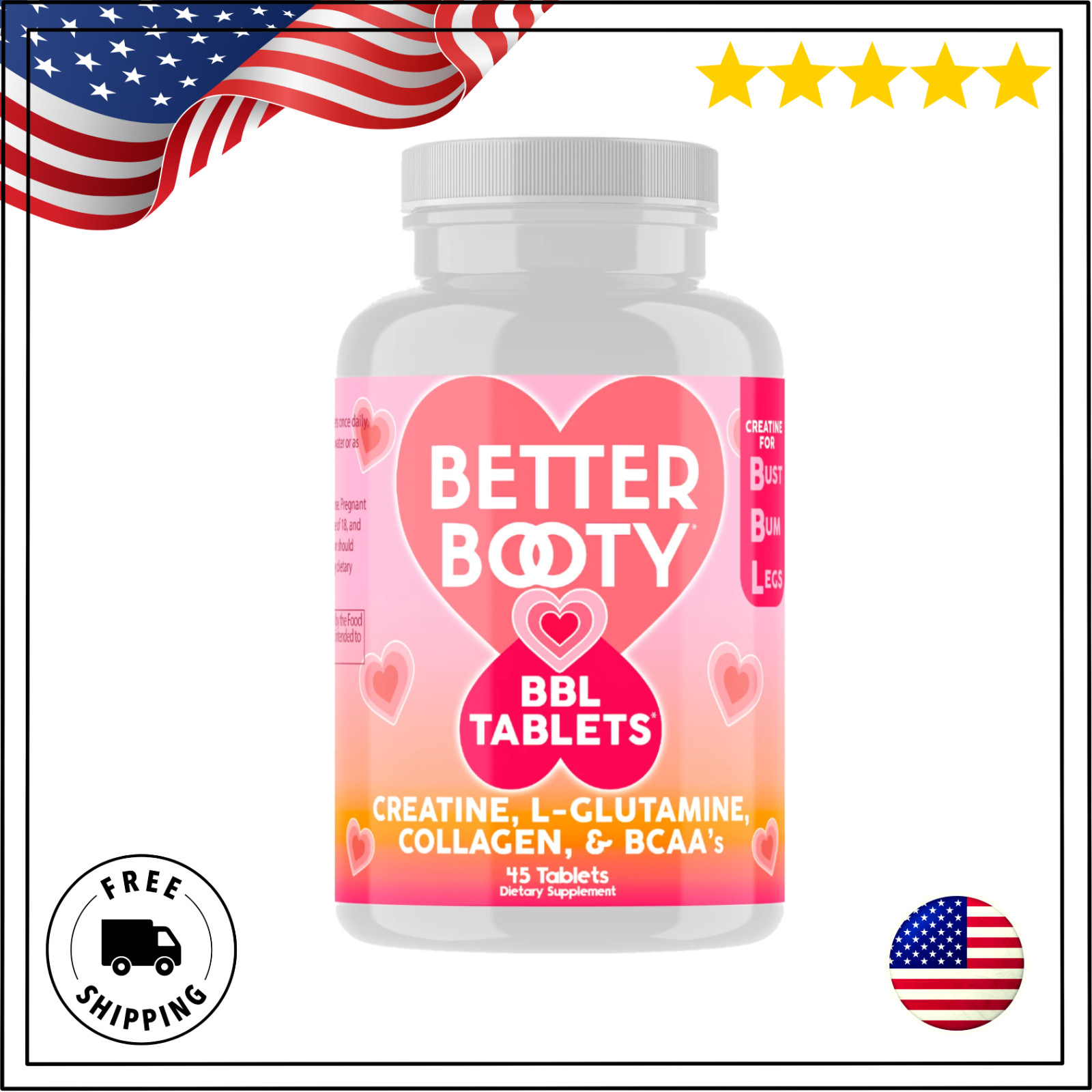 Better Booty BBL Tablets Creatine for Women Perfect Peach Glute Builder 45ct
