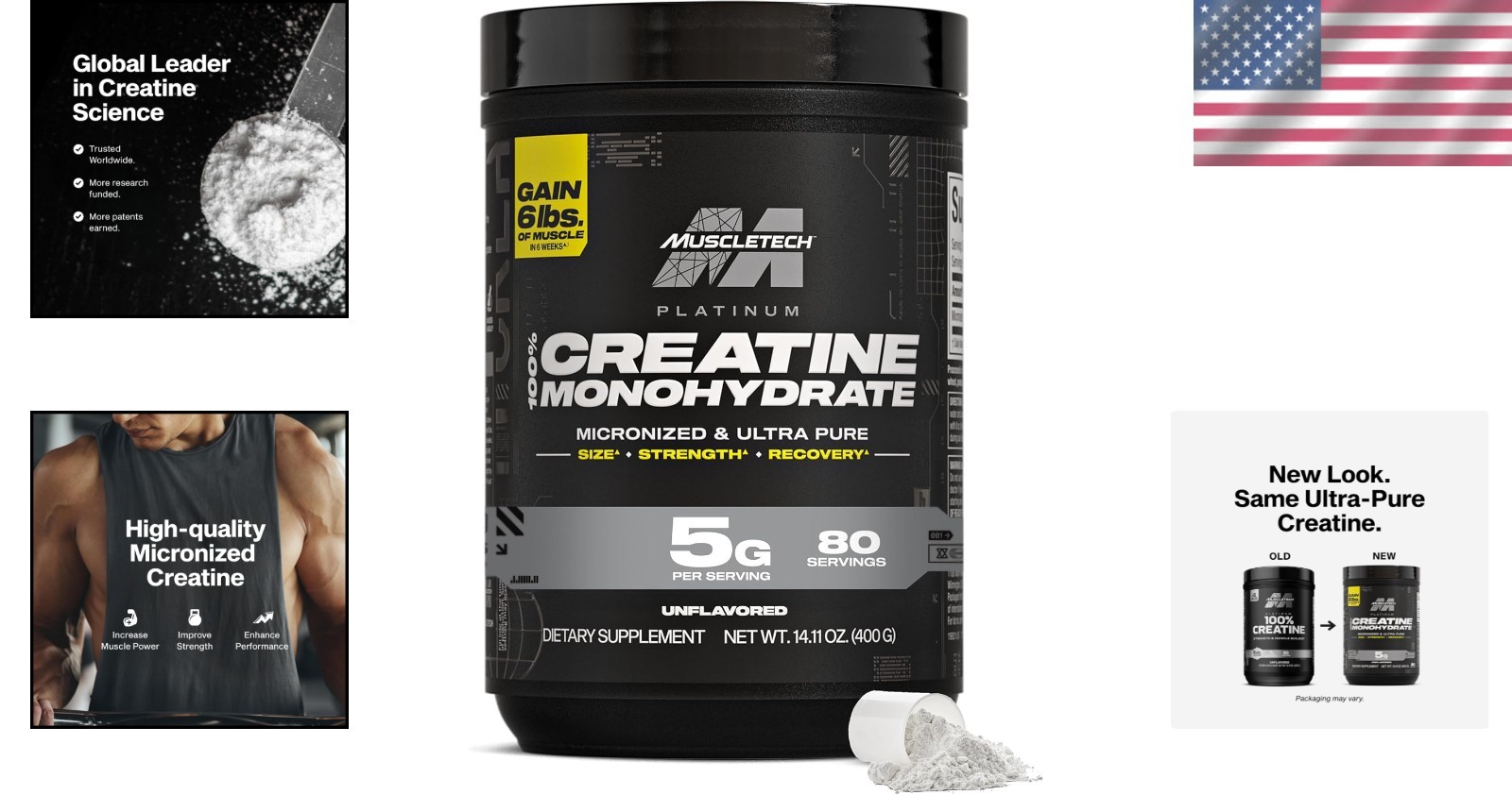 Platinum Pure Creatine Monohydrate – Unflavored Micronized Powder – 80 Servings