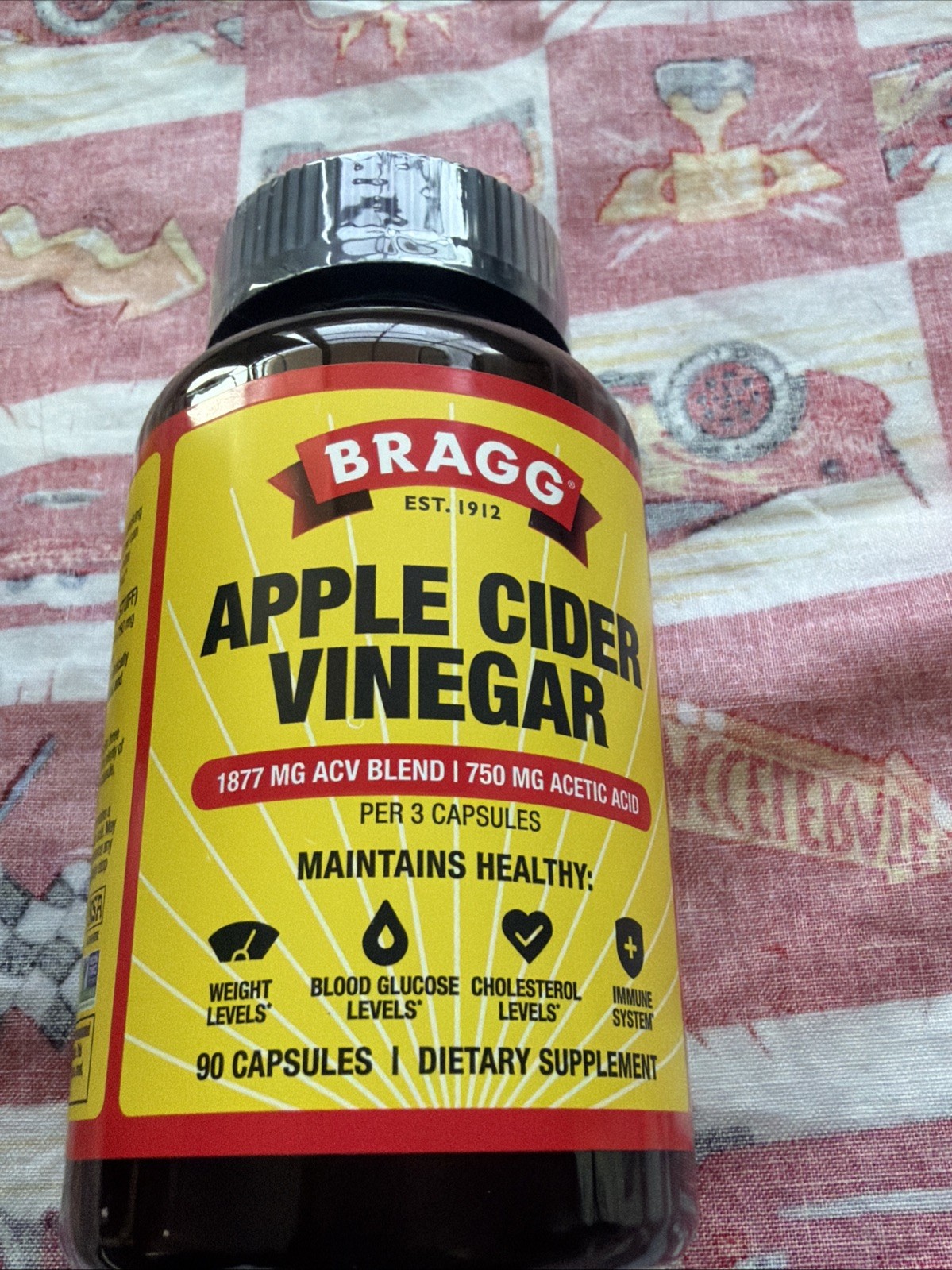 2X BRAGG Apple Cider Vinegar 90 Capsules Ea 750 Mg Acetic Acid Exp 07/11/2027