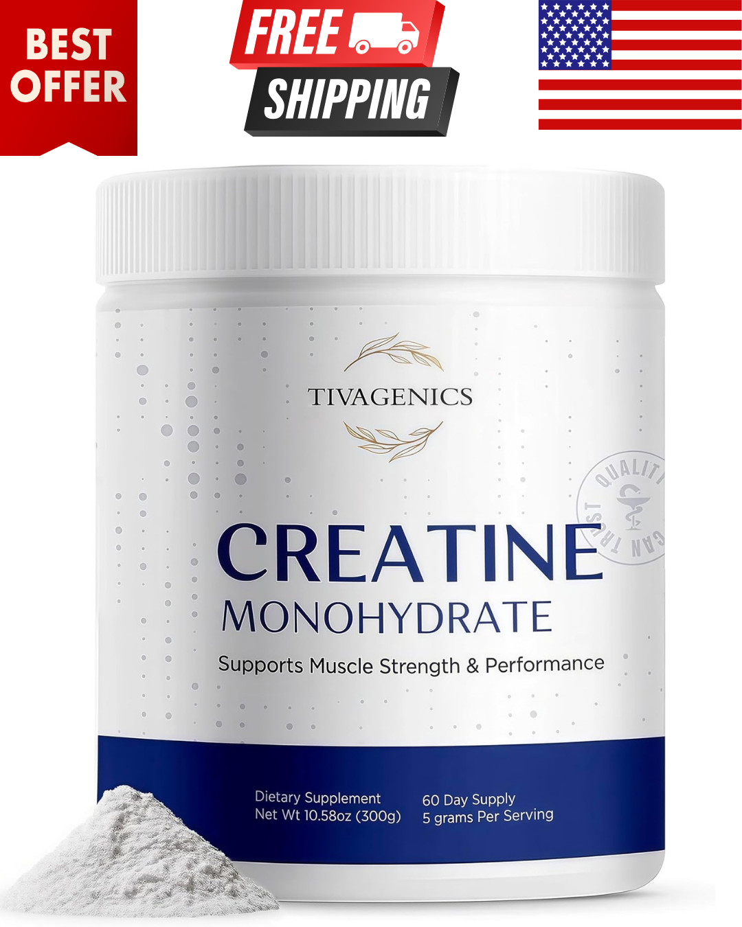 Pure Creatine Monohydrate Powder 300g – Micronized Supplements 5g Serving