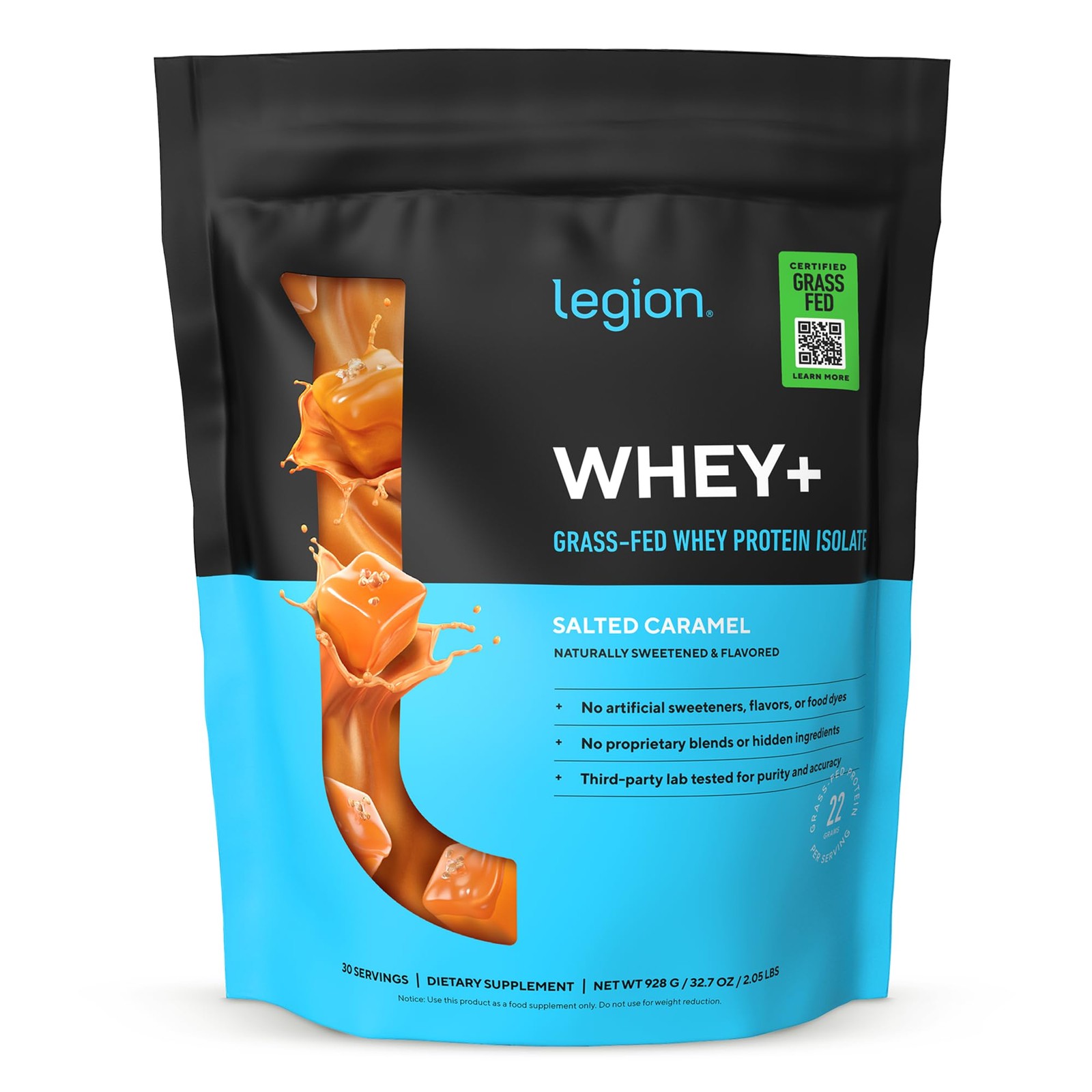 LEGION Whey+ Protein Whey Isolate from Grass Fed Cows Salted Caramel, 30 Serv…