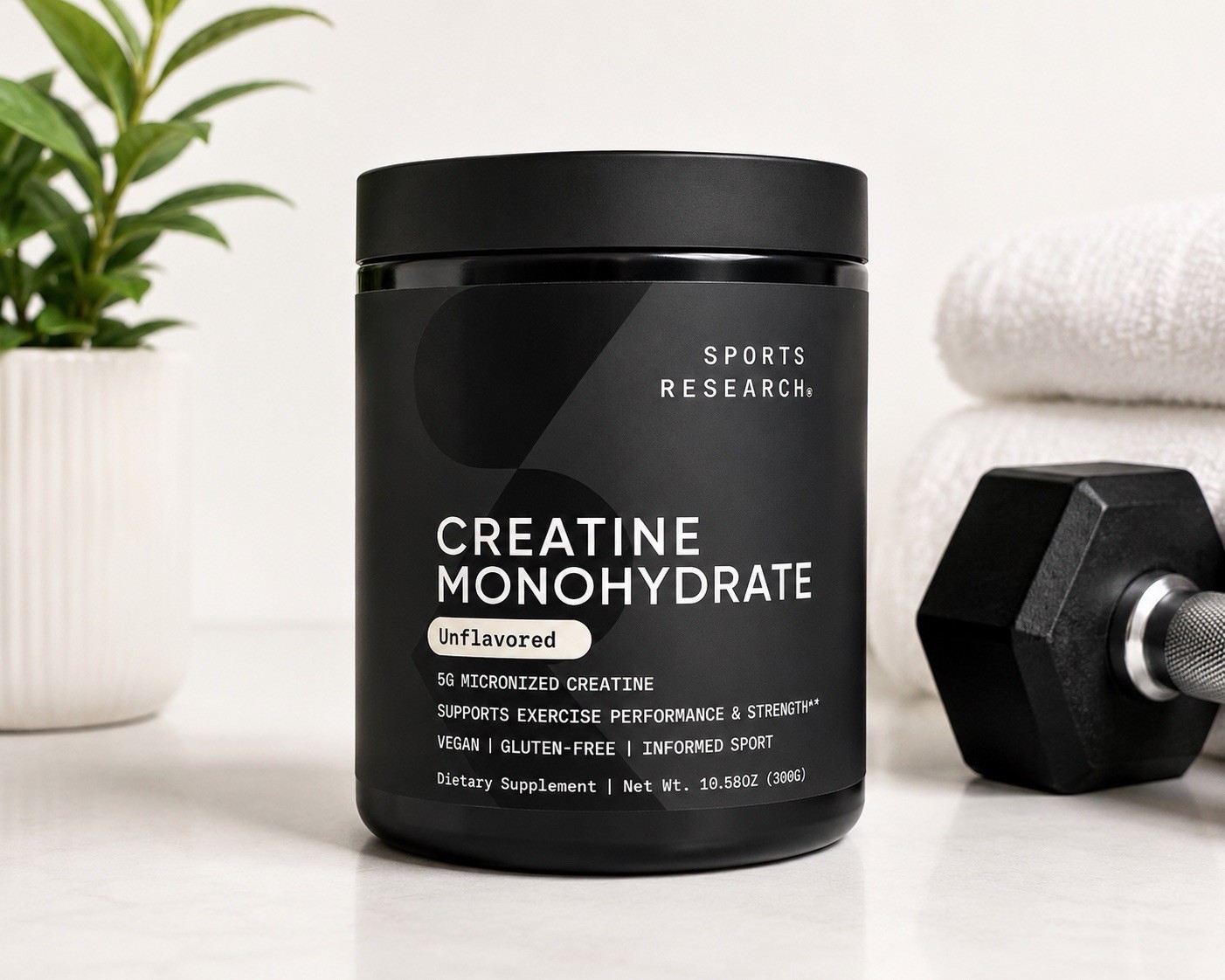 Sports Research Creatine Monohydrate Micronized Powder Unflavored Vegan 10.58oz