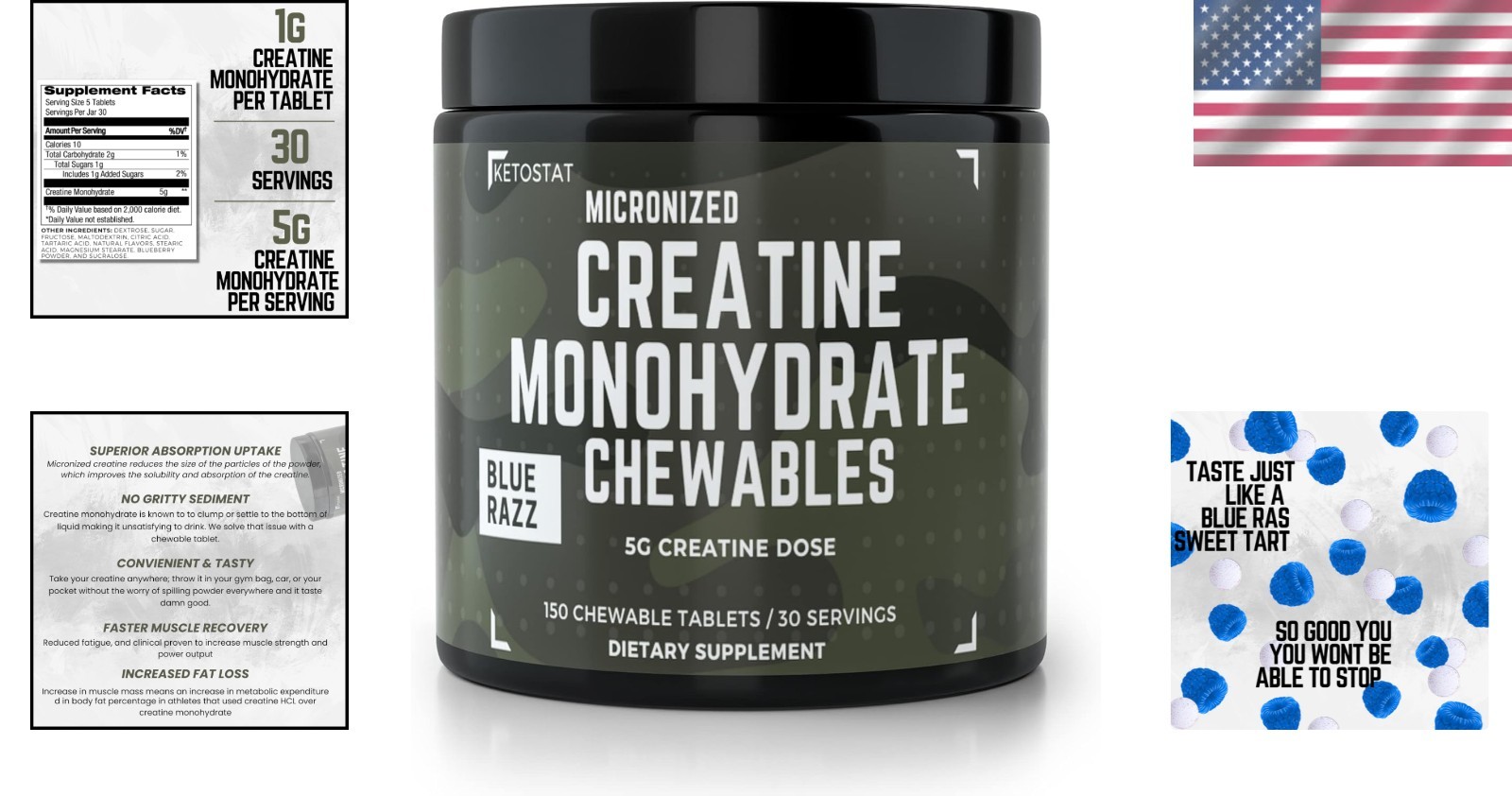 Chewable Creatine Monohydrate Chews – 150 Tablets in Sweet Tart Sour Razz