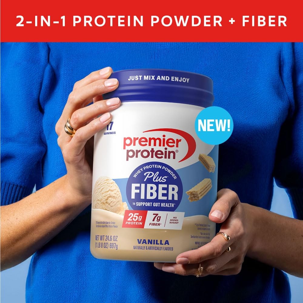 Premier Protein Powder Plus Fiber, Vanilla, 25g Protein, 7g Fiber to Support …