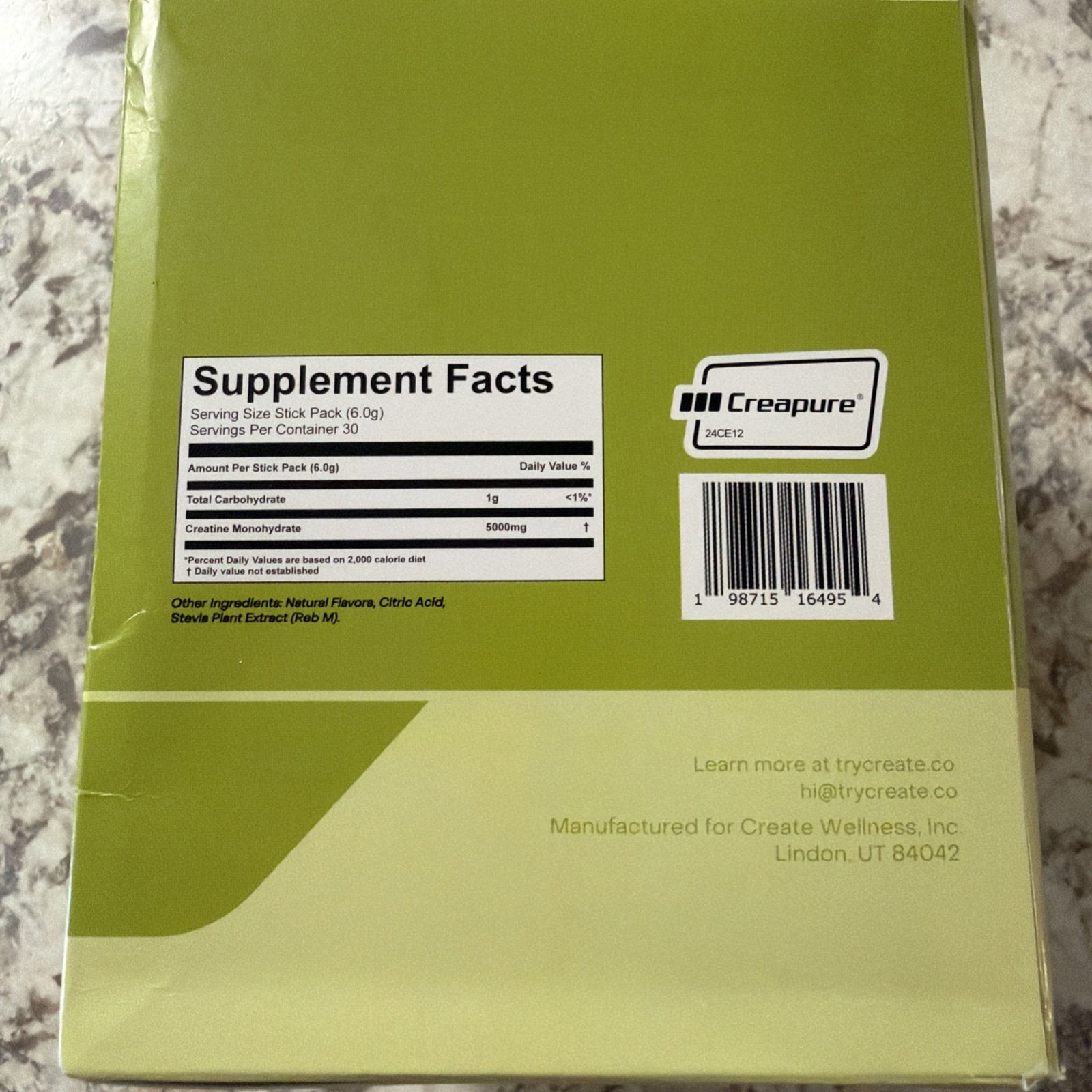 Create Creatine Monohydrate Powder Lemon Lime Dietary Supplement 30 sticks – New